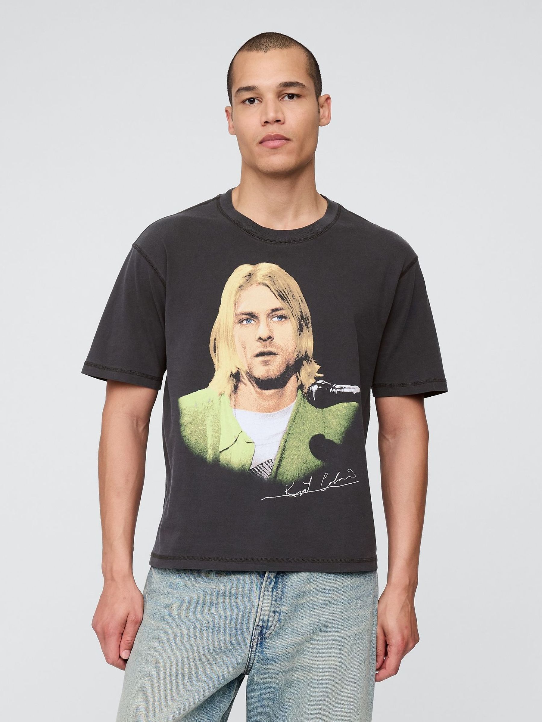 Black Kurt Cobain Relaxed Boxy Graphic T-Shirt (H25504) | £40
