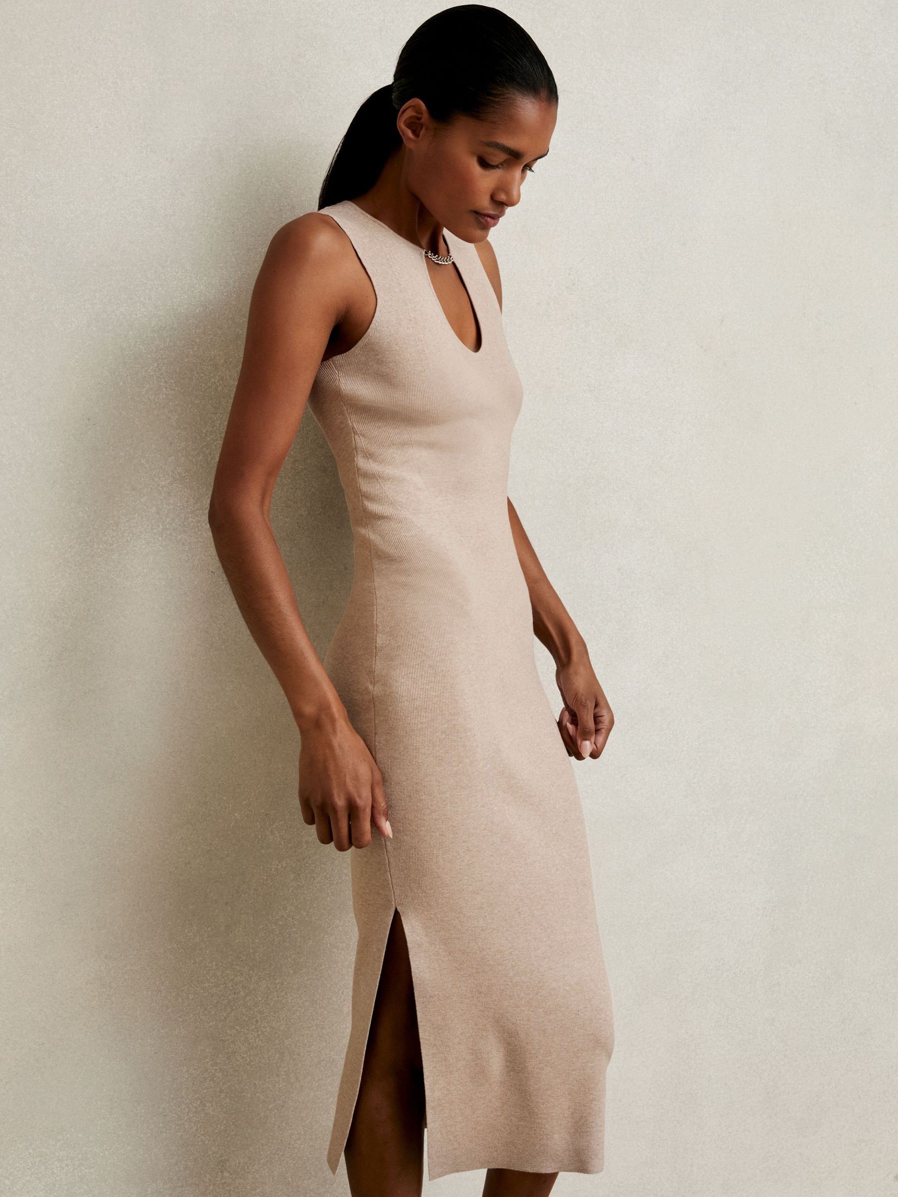 Chain-Detail Sleeveless Knitted Dress in Natural (H26863) | £148