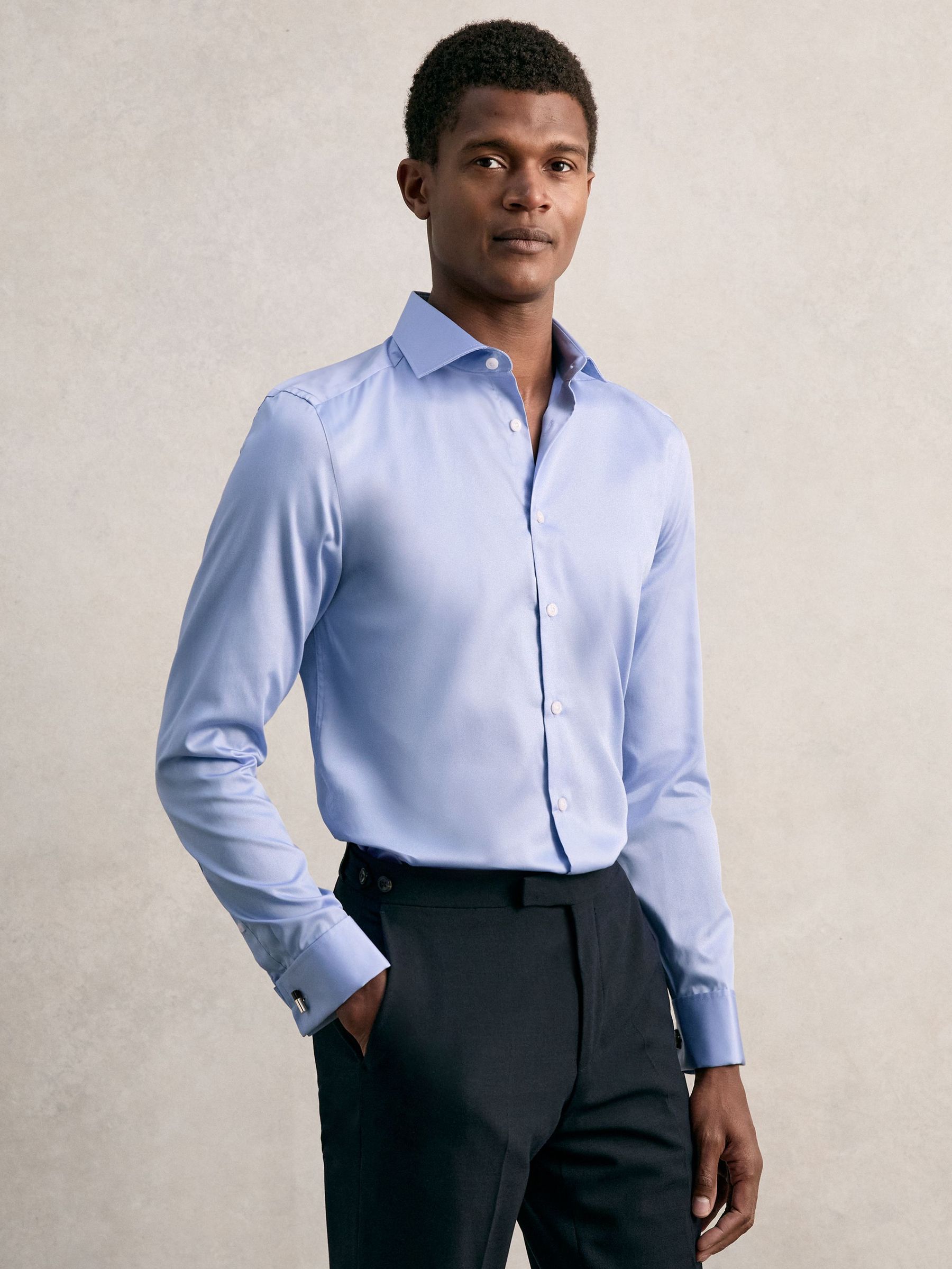 Slim-Fit Cotton-Sateen Shirt in Mid Blue (H26870) | £88