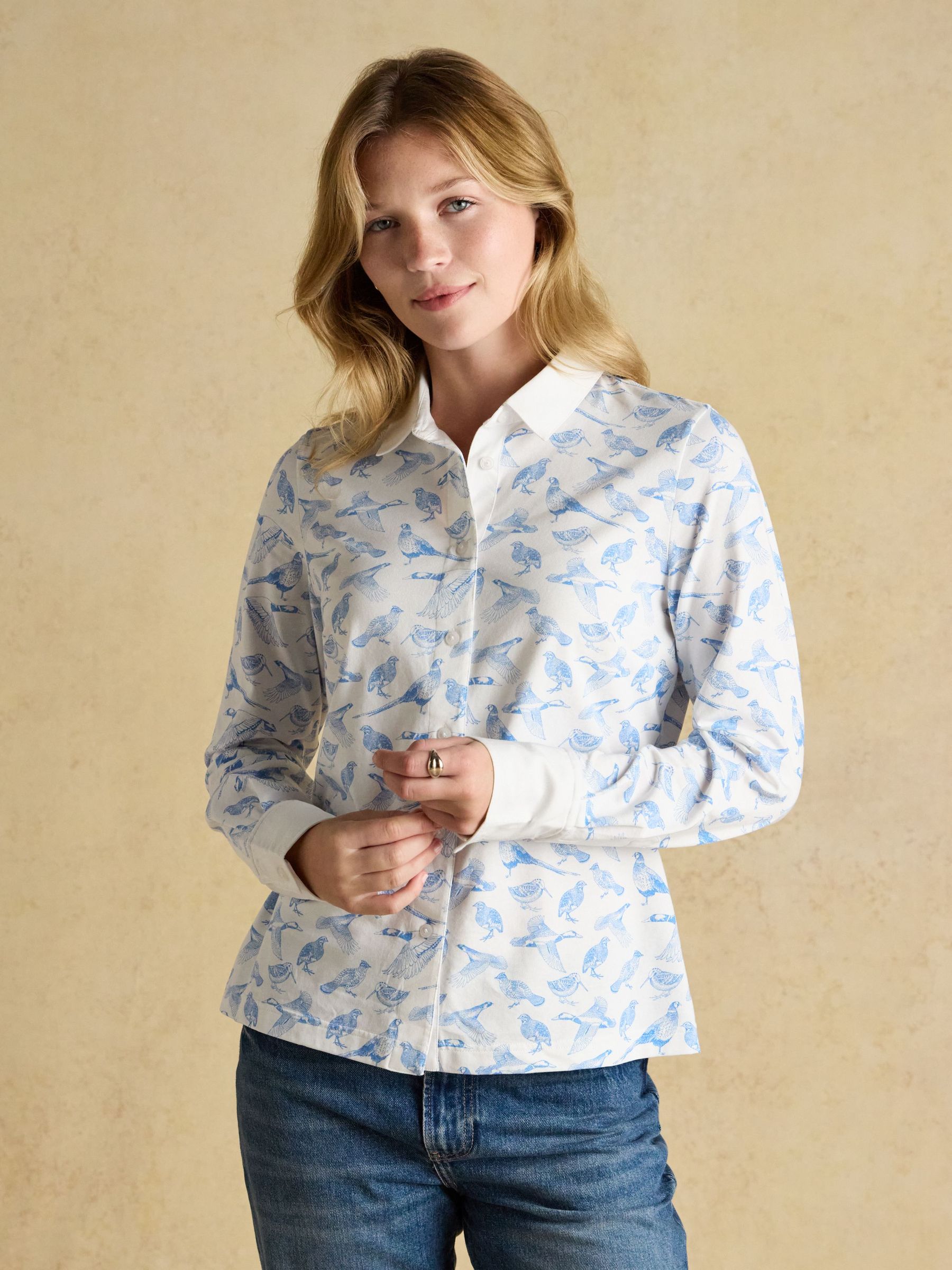 Charlotte Blue Pheasants Printed Jersey Shirt (H26977) | £45