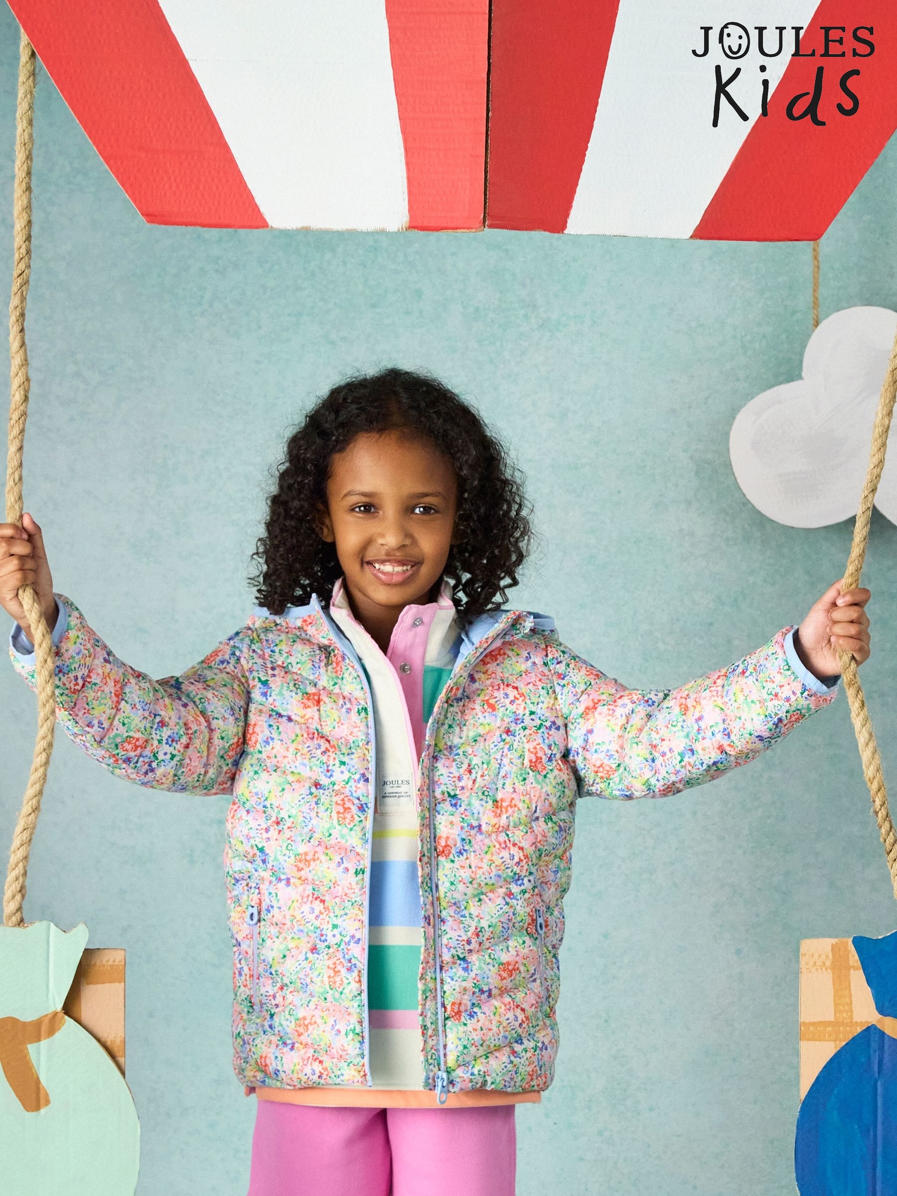 Kids' Cairn Cream Ditsy Showerproof Padded Coat with Hood