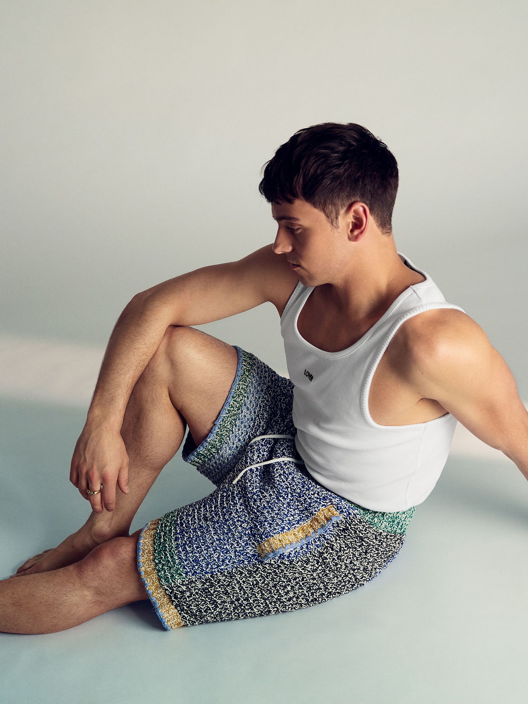 Reiss | Tom Daley Crochet Panel Shorts in Yellow/Green/Blue Multi (H27697) | £128