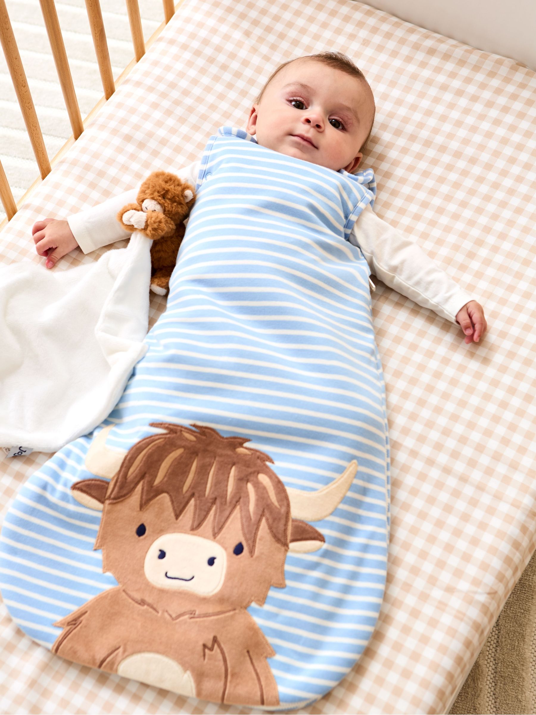 Blue Highland Cow Appliqué 2.5 tog Baby Sleeping Bag (H27710) | £32