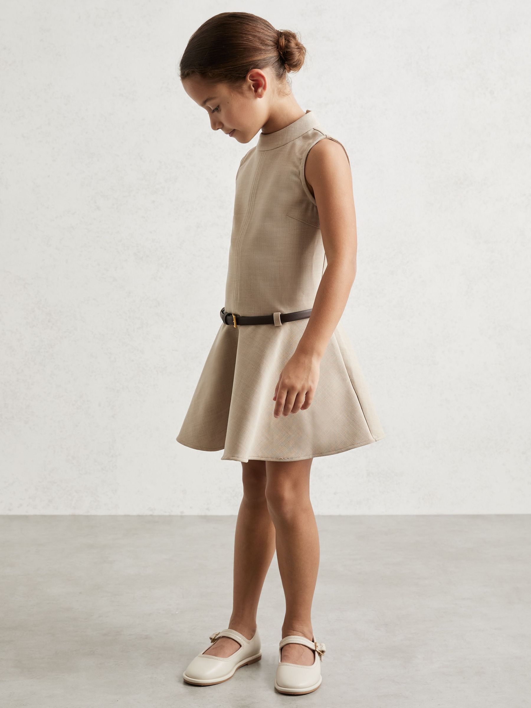 9-13 yrs Drop Waist Belted Sleeveless Dress in Neutral (H27716) | £70
