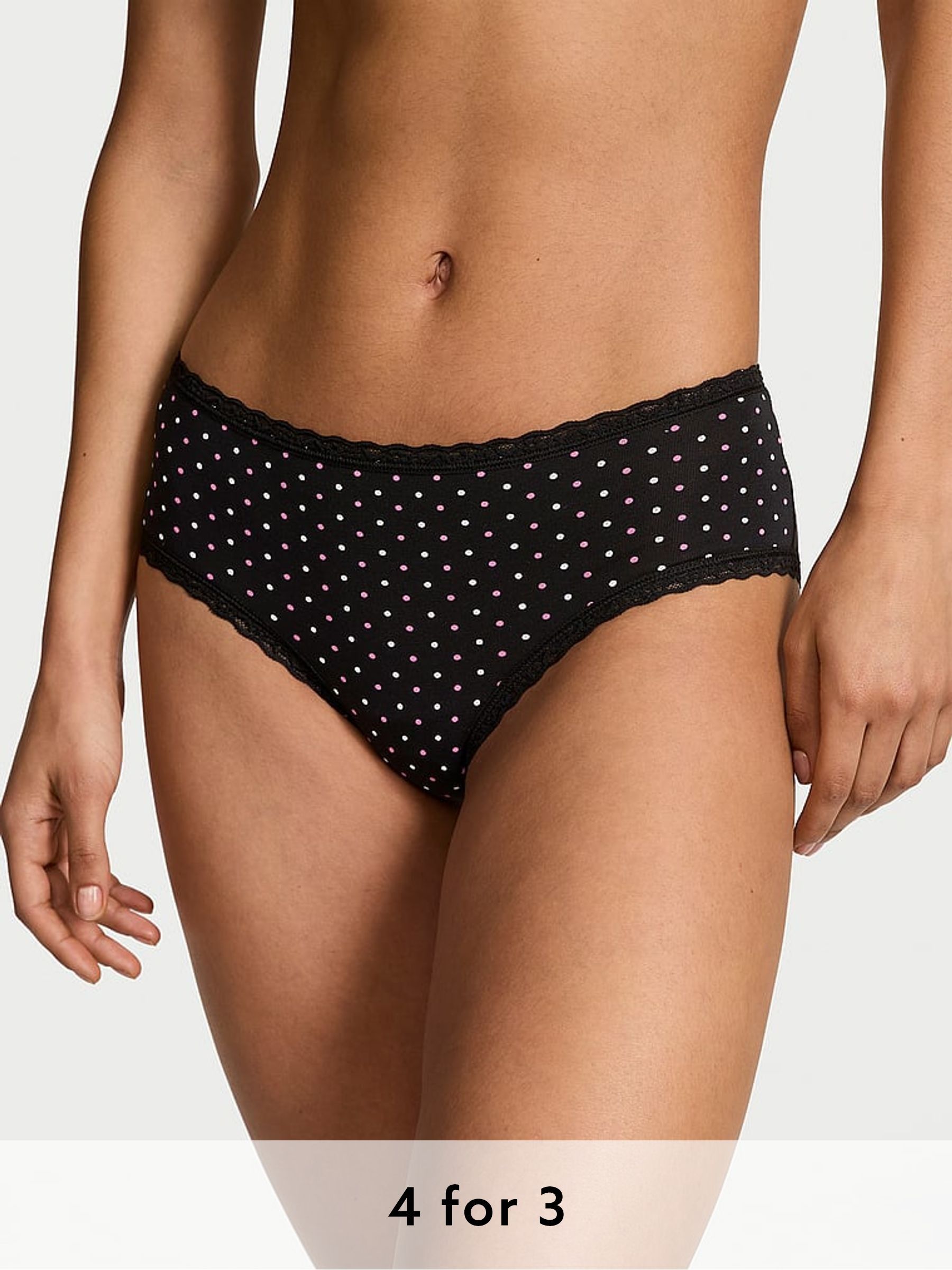 Black Dots Cheeky Cotton Lace Trim Knickers (H27962) | £9