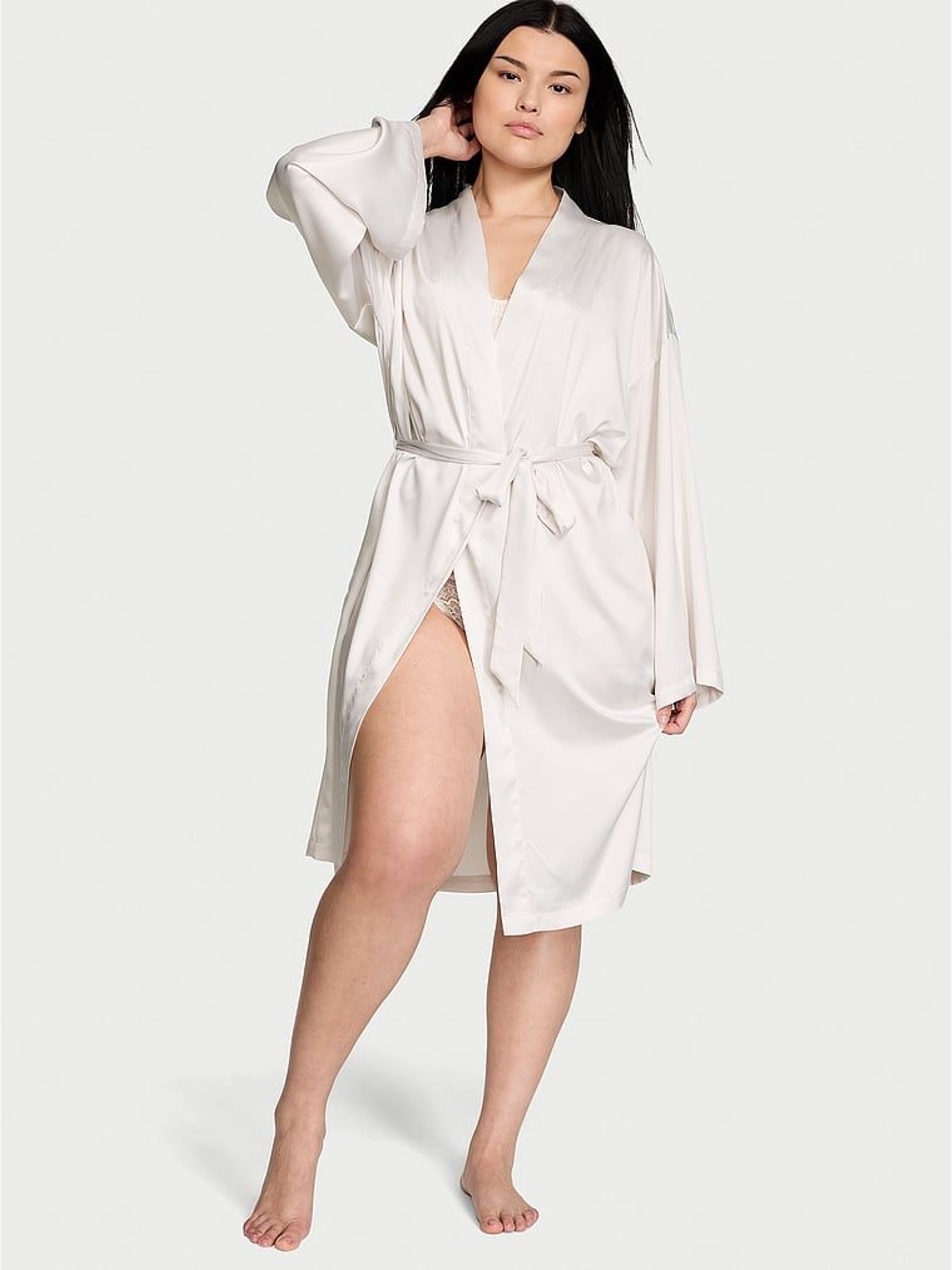 Coconut White Satin Midi Robe (H27967) | £59