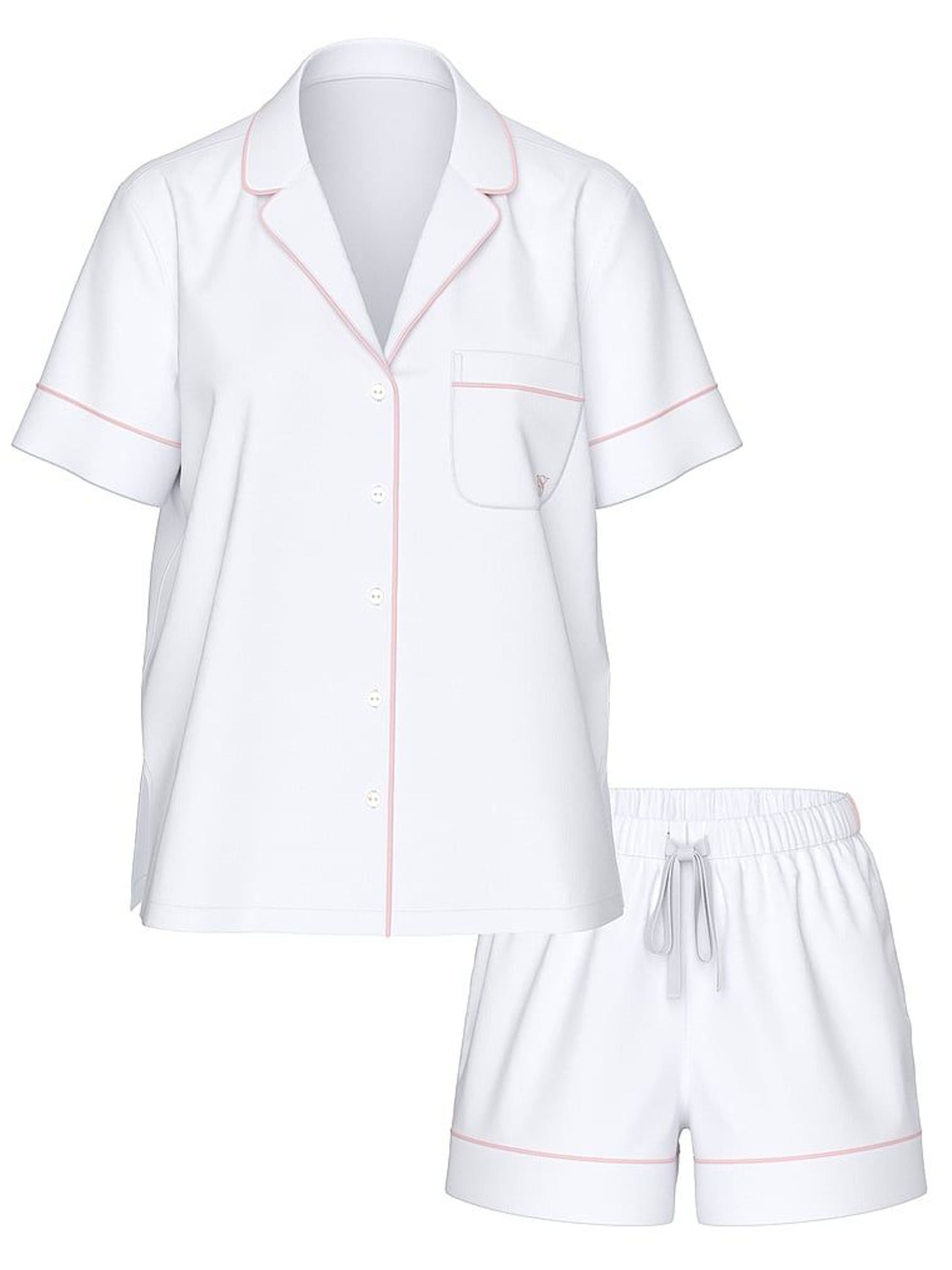 White With Pink Piping Cotton Short Pyjamas Set (H28482) | £39