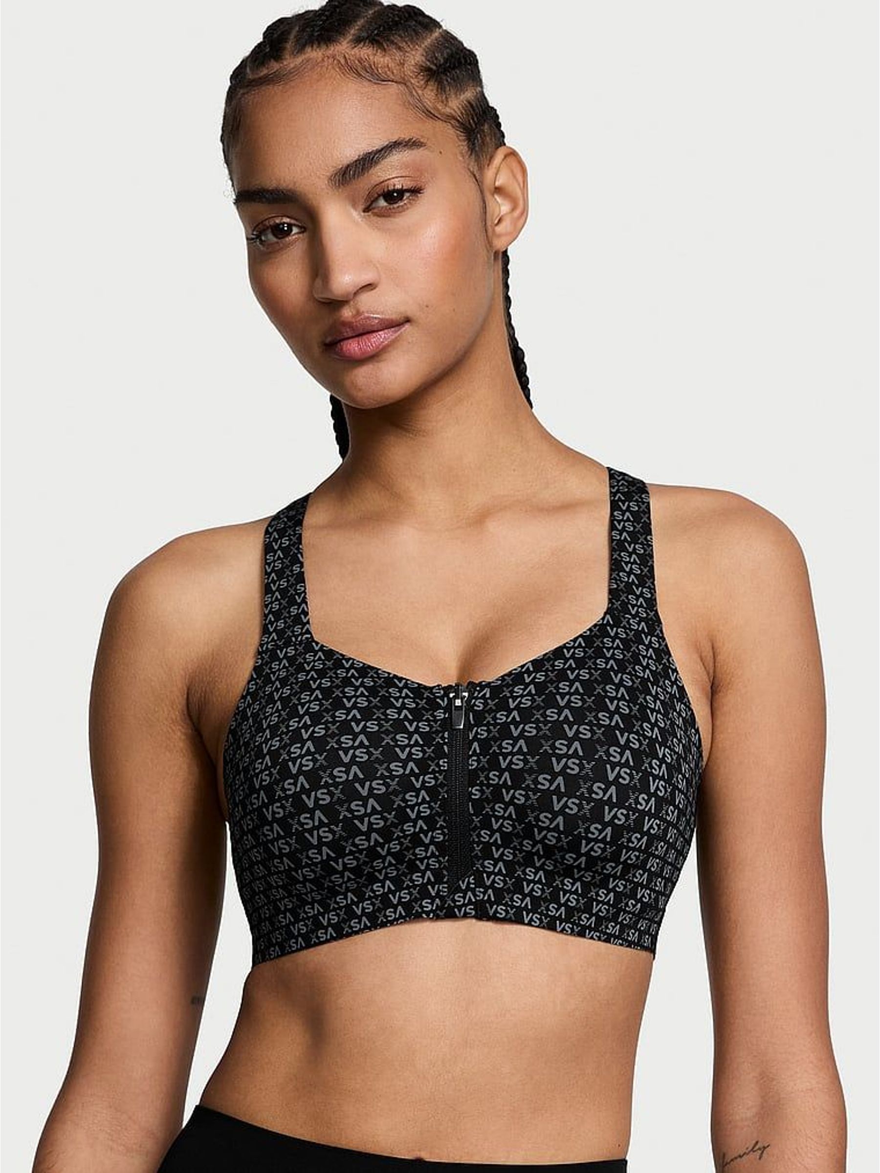 Black Logo Front Close High Support Sports Bra (H28528) | £59