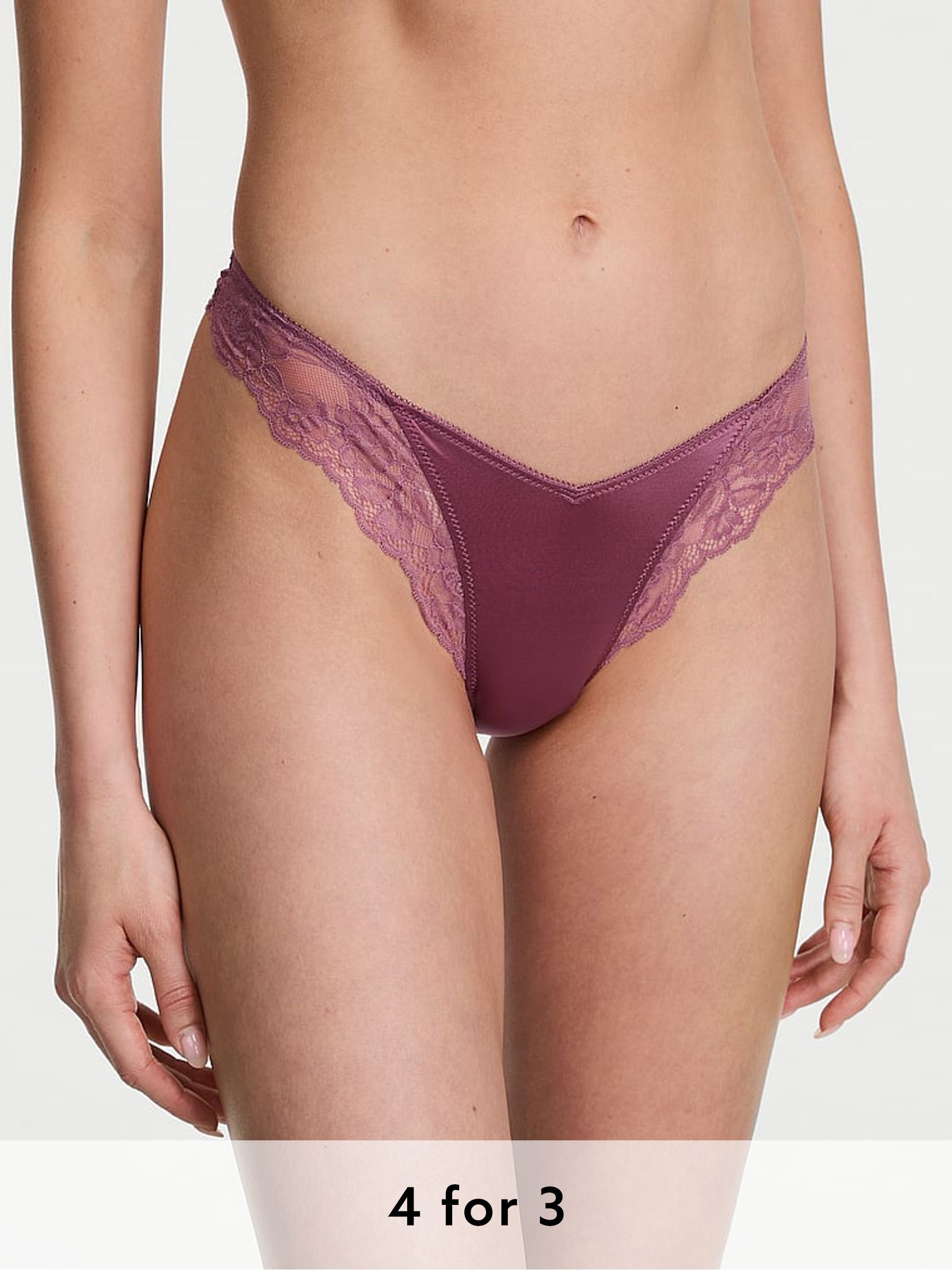 Purple Vapor Thong Rose Lace Trim Knickers (H28602) | £14