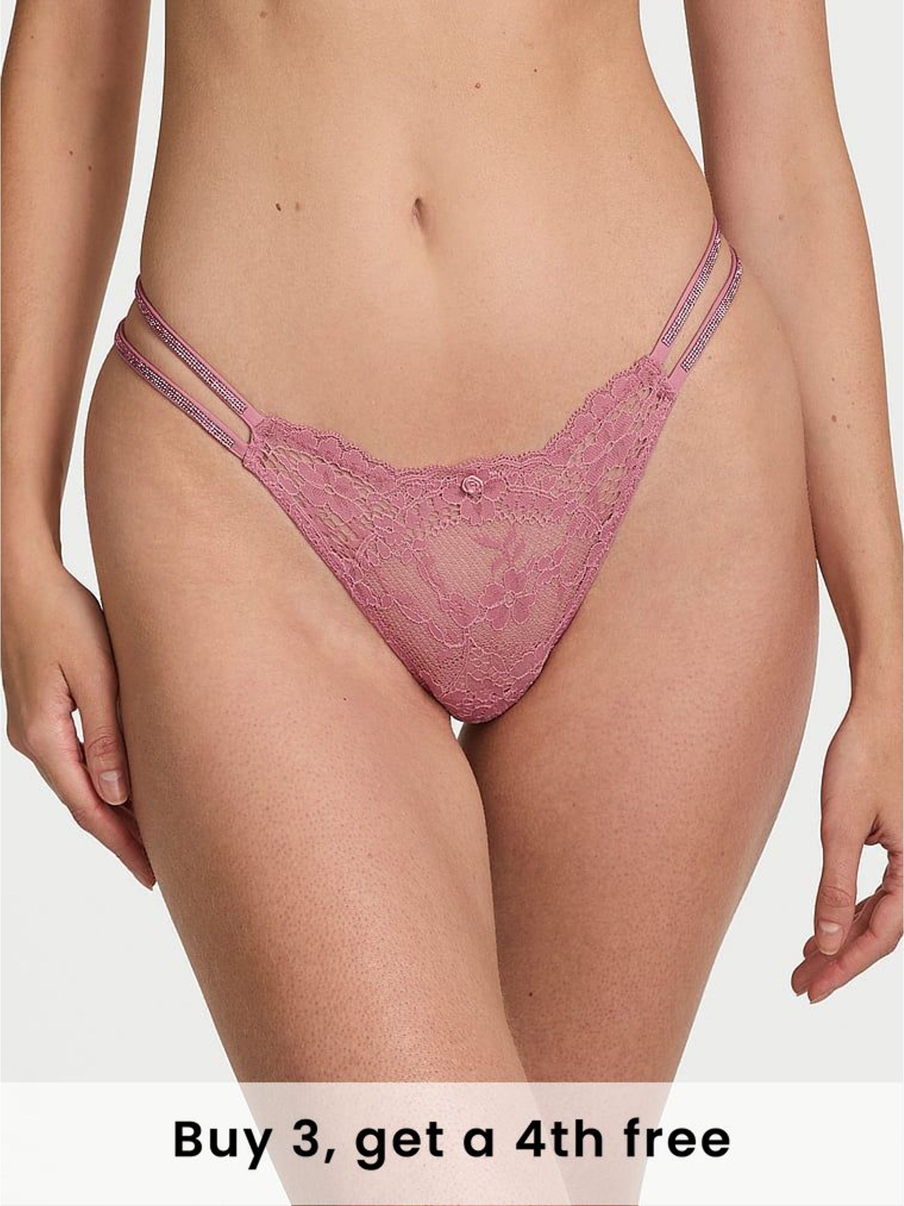 Dusk Mauve Pink Brazilian Twinkle Strap Lace Knickers (H28643) | £20