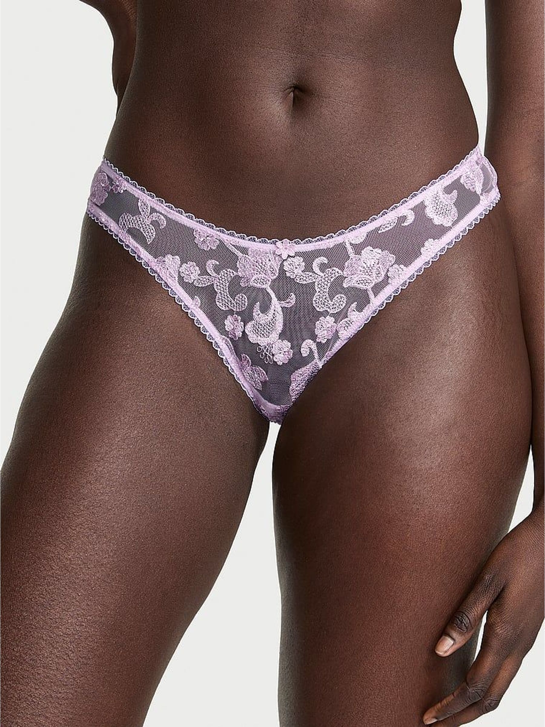 Delicate Violet Purple Brazilian Blossom Embroidery Knickers (H28661) | £18