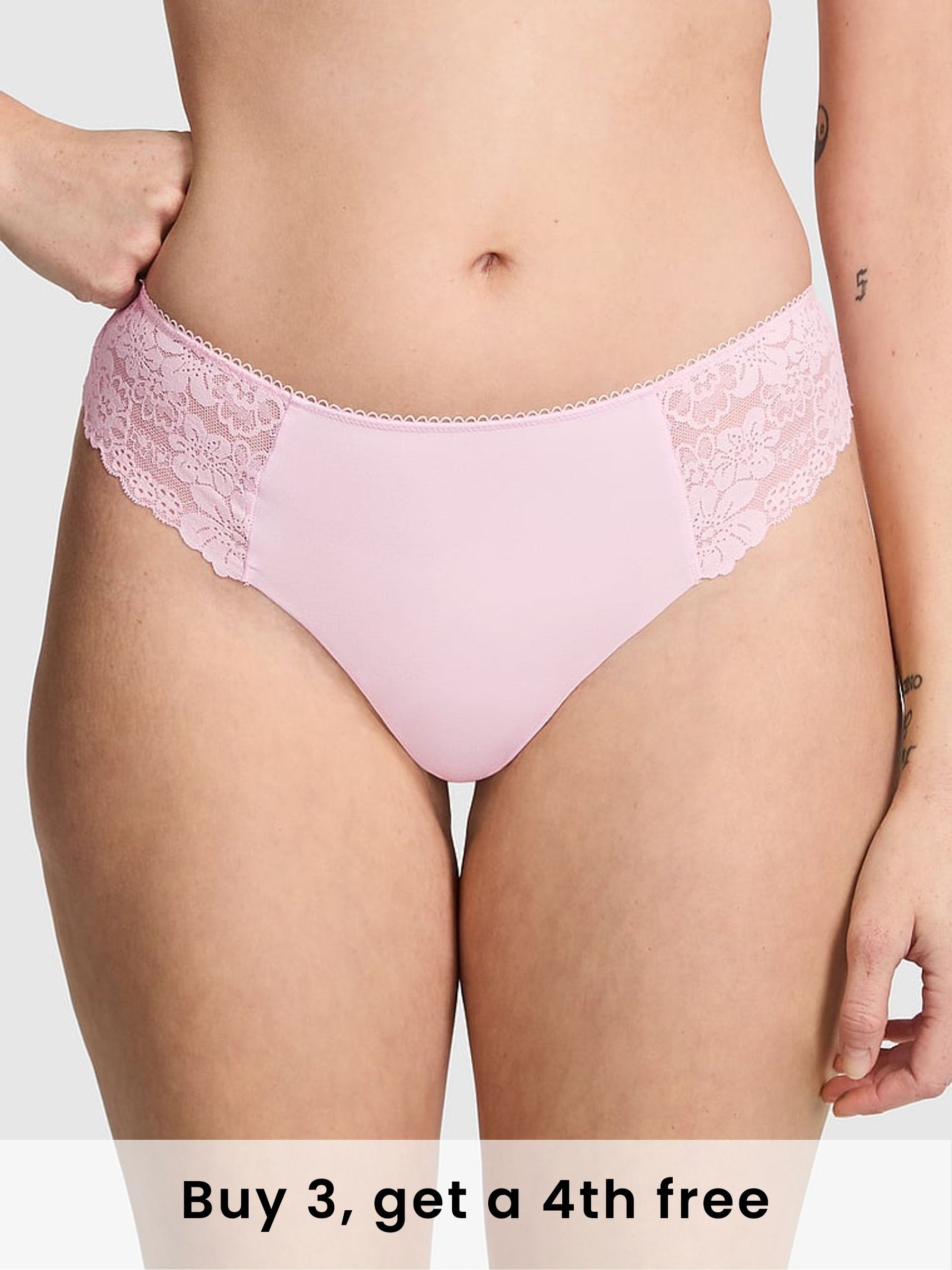 Pink Tulip Thong No Show Lace Trim Knickers (H28734) | £9