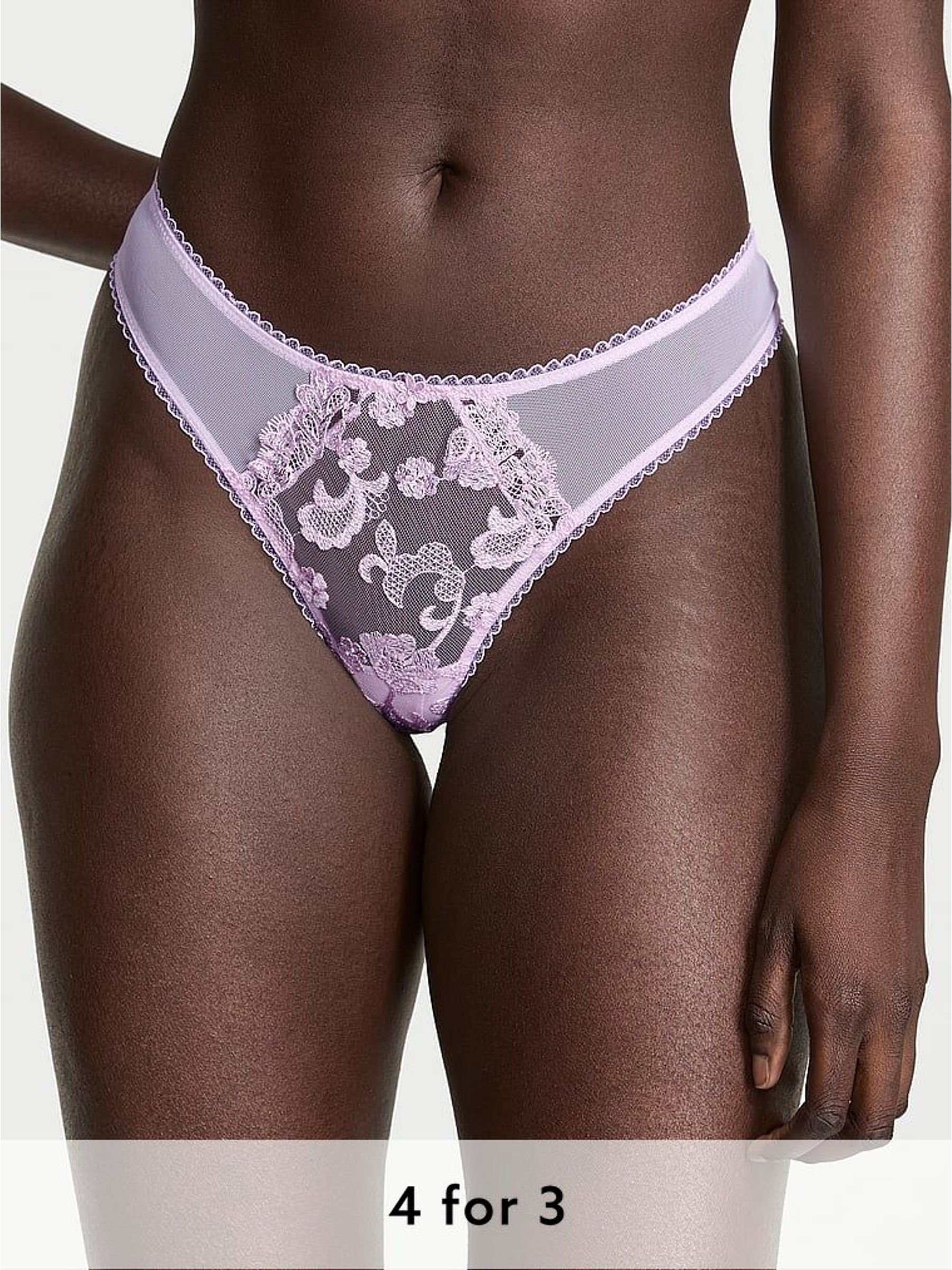 Delicate Violet Purple Thong Blossom Embroidery Knickers (H28739) | £18