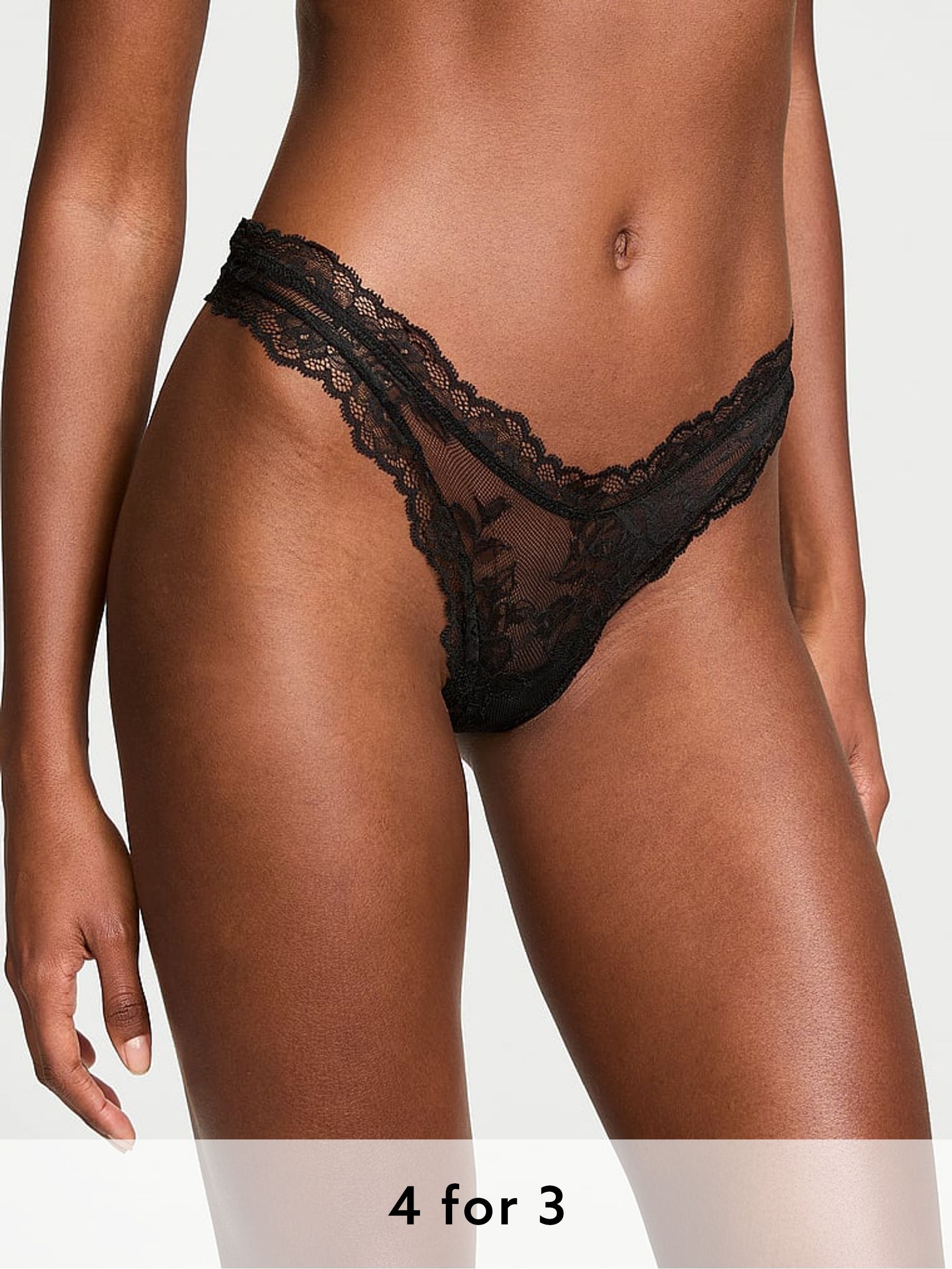 Black Thong Rose Lace Knickers (H28749) | £18