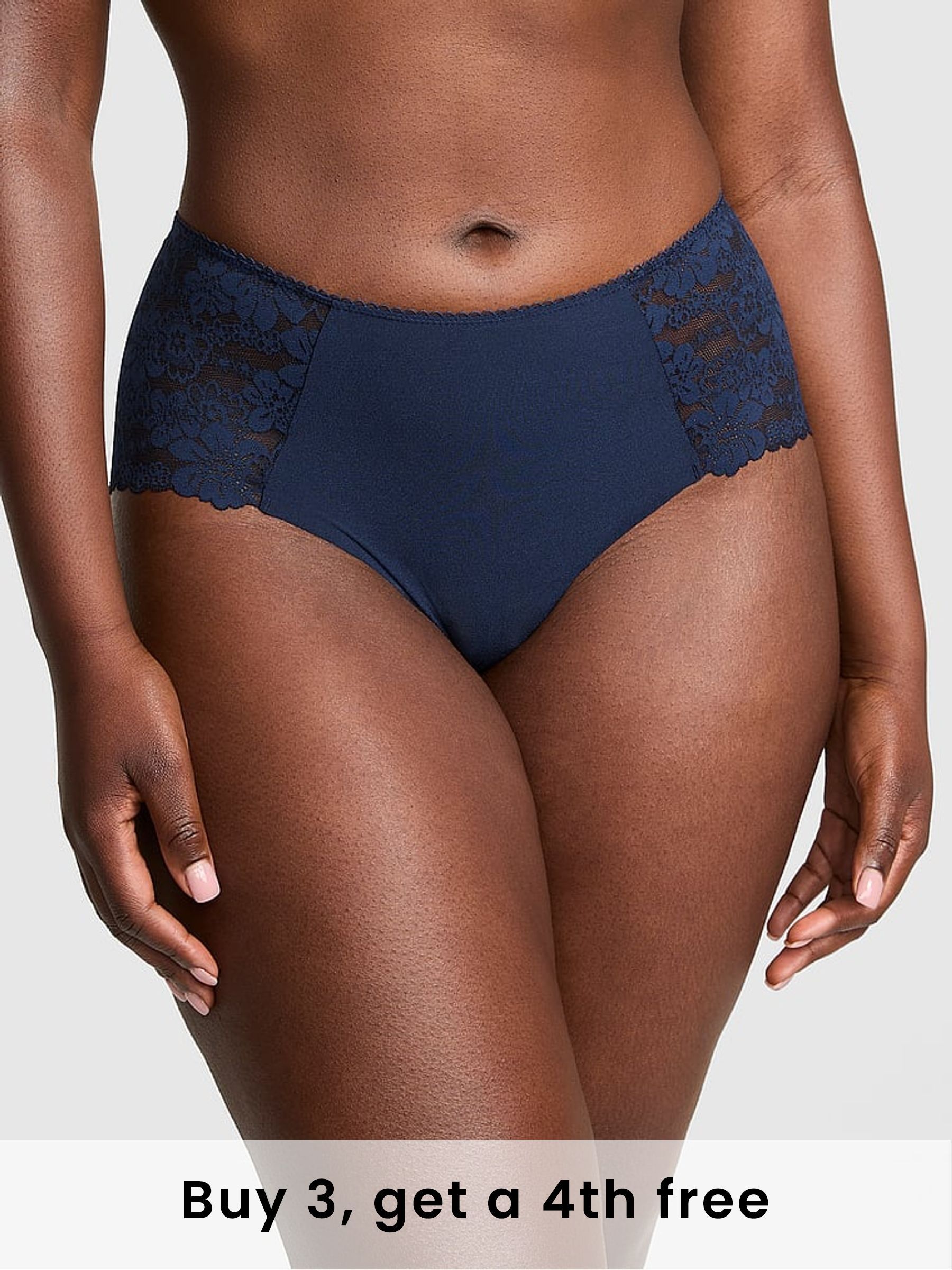 Noir Navy Blue Cheeky No Show Lace Trim Knickers (H28757) | £9