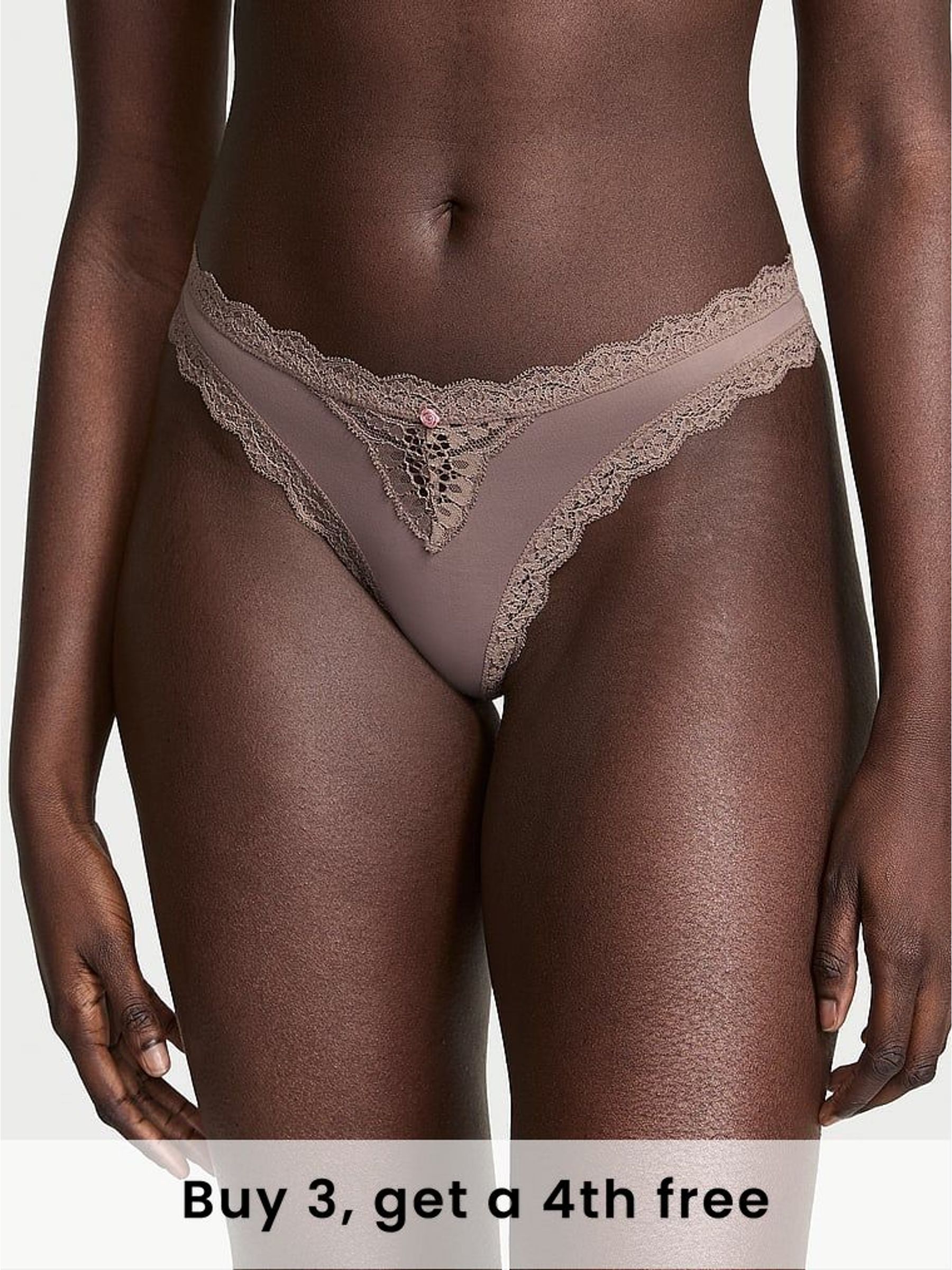 Titanium Grey Lace Trim Thong Knickers (H28771) | £14