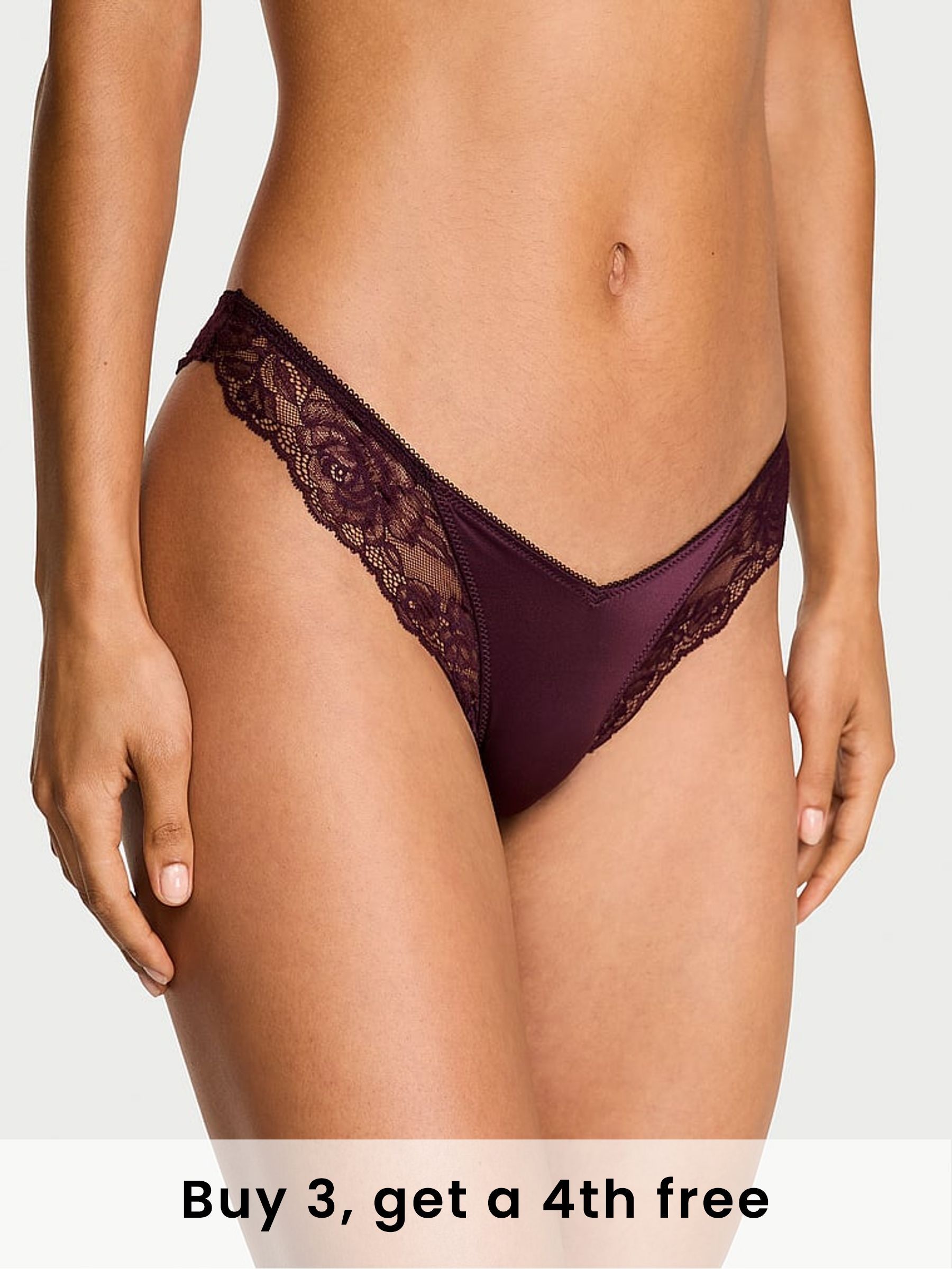 Winter Wine Red Thong Rose Lace Trim Knickers (H30428) | £14