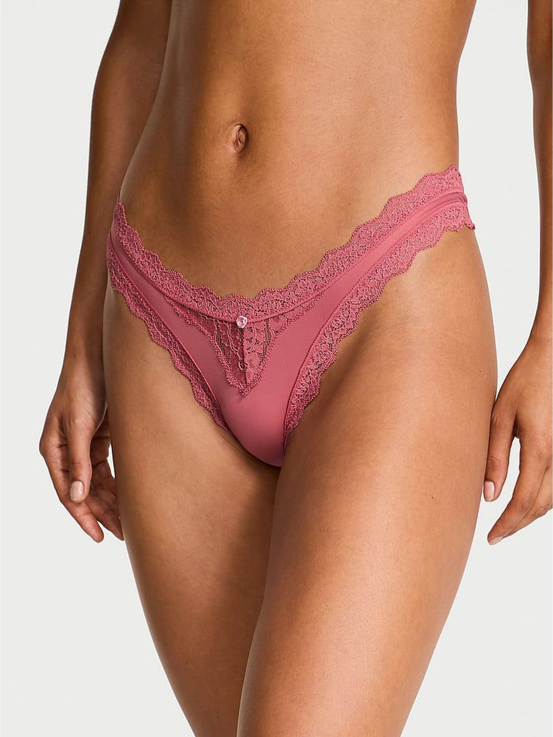 Seductive Rose Pink Lace Trim Brazilian Knickers (H30772) | £14