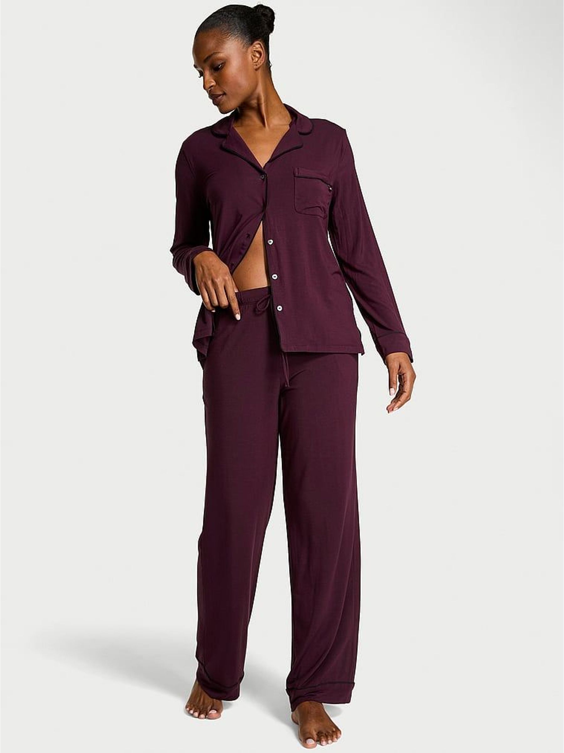 Winter Wine Purple Modal Long Pyjamas Set (H30794) | £59