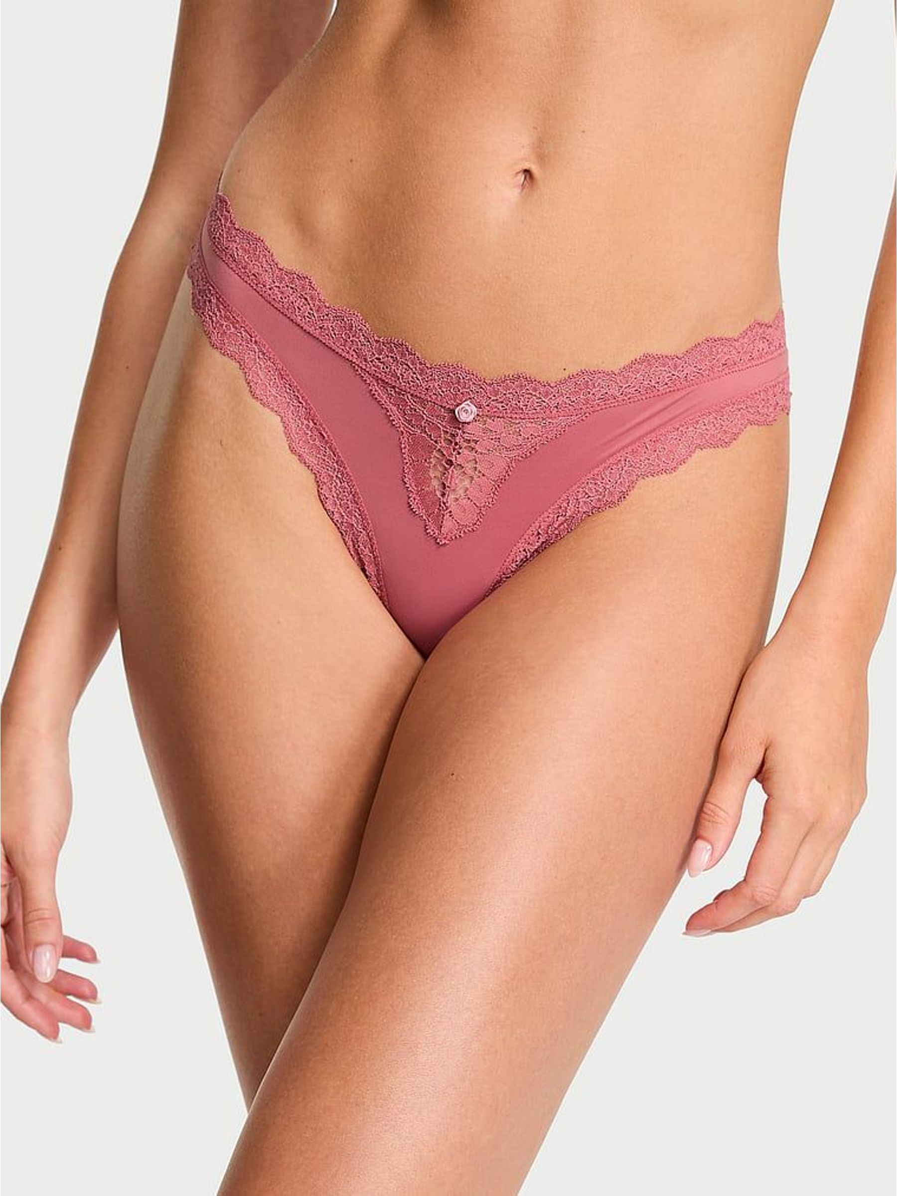Seductive Rose Pink Lace Trim Thong Knickers (H30798) | £14