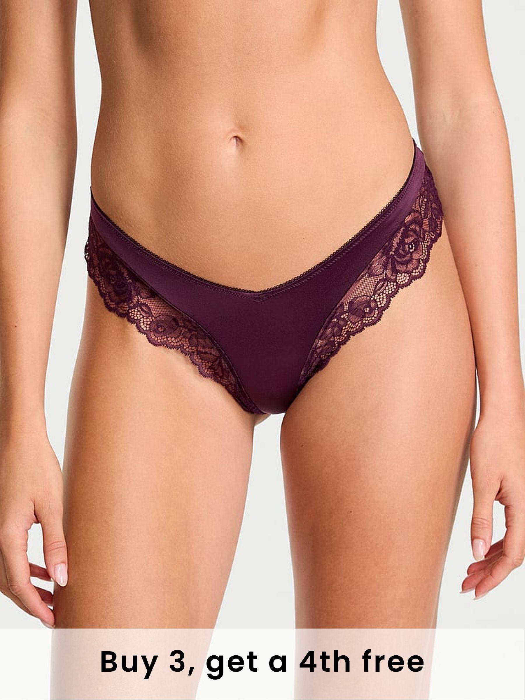 Winter Wine Red Cheeky Rose Lace Trim Knickers (H30817) | £14