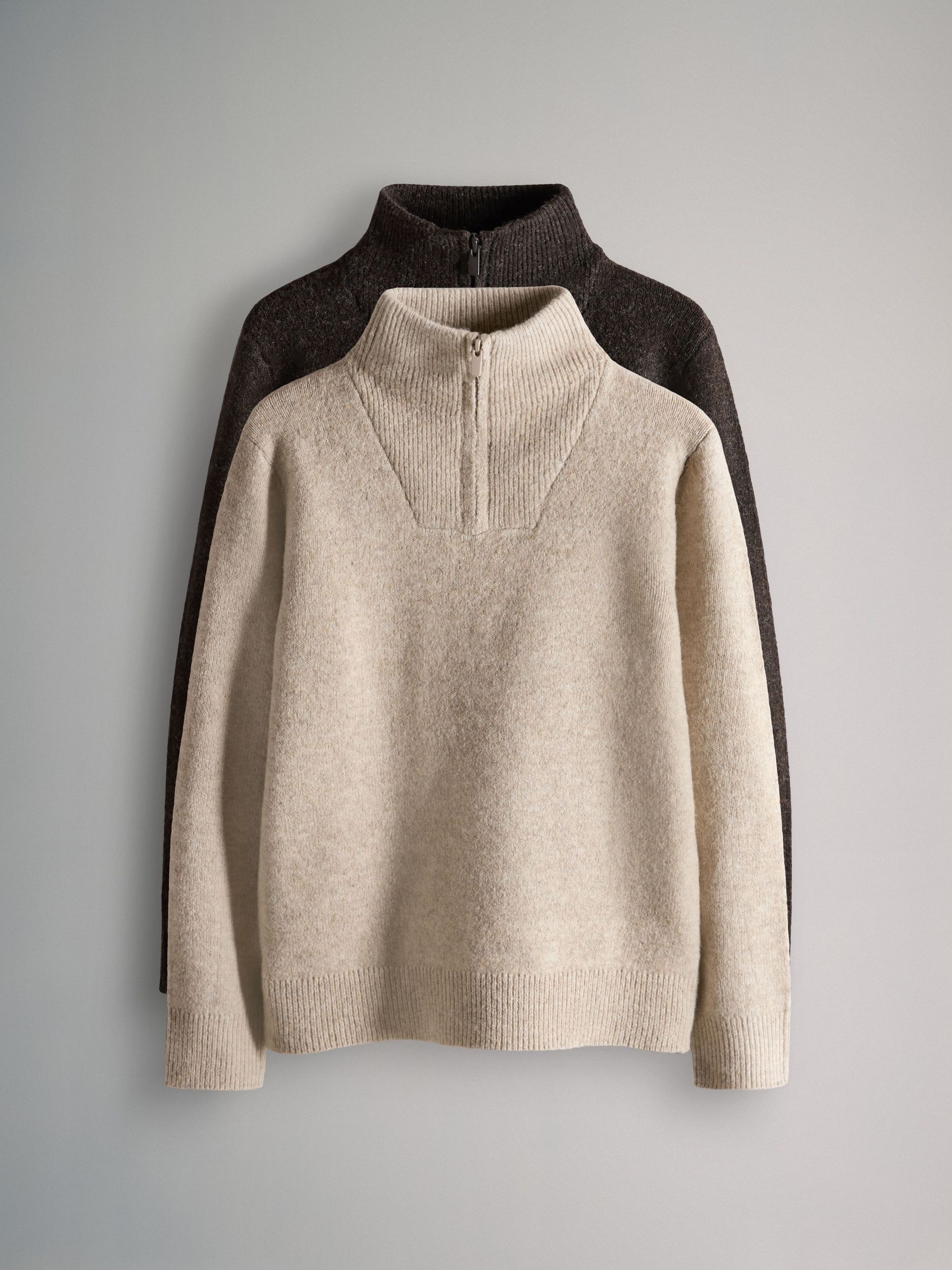 2 Pack Zip Neck Knitted Jumpers (H30842) | £25 - £29