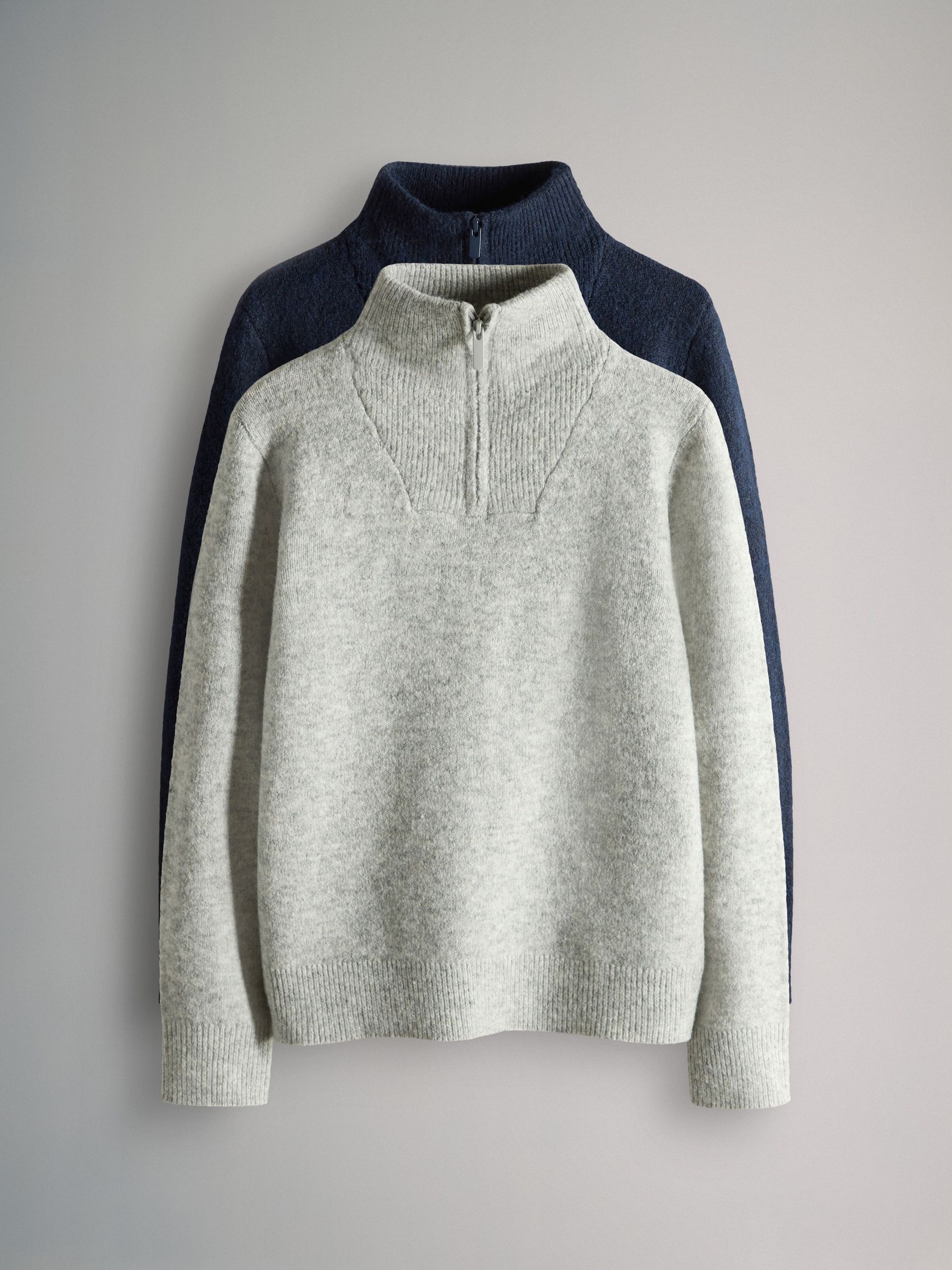 2 Pack Zip Neck Knitted Jumpers (H30843) | £25 - £29