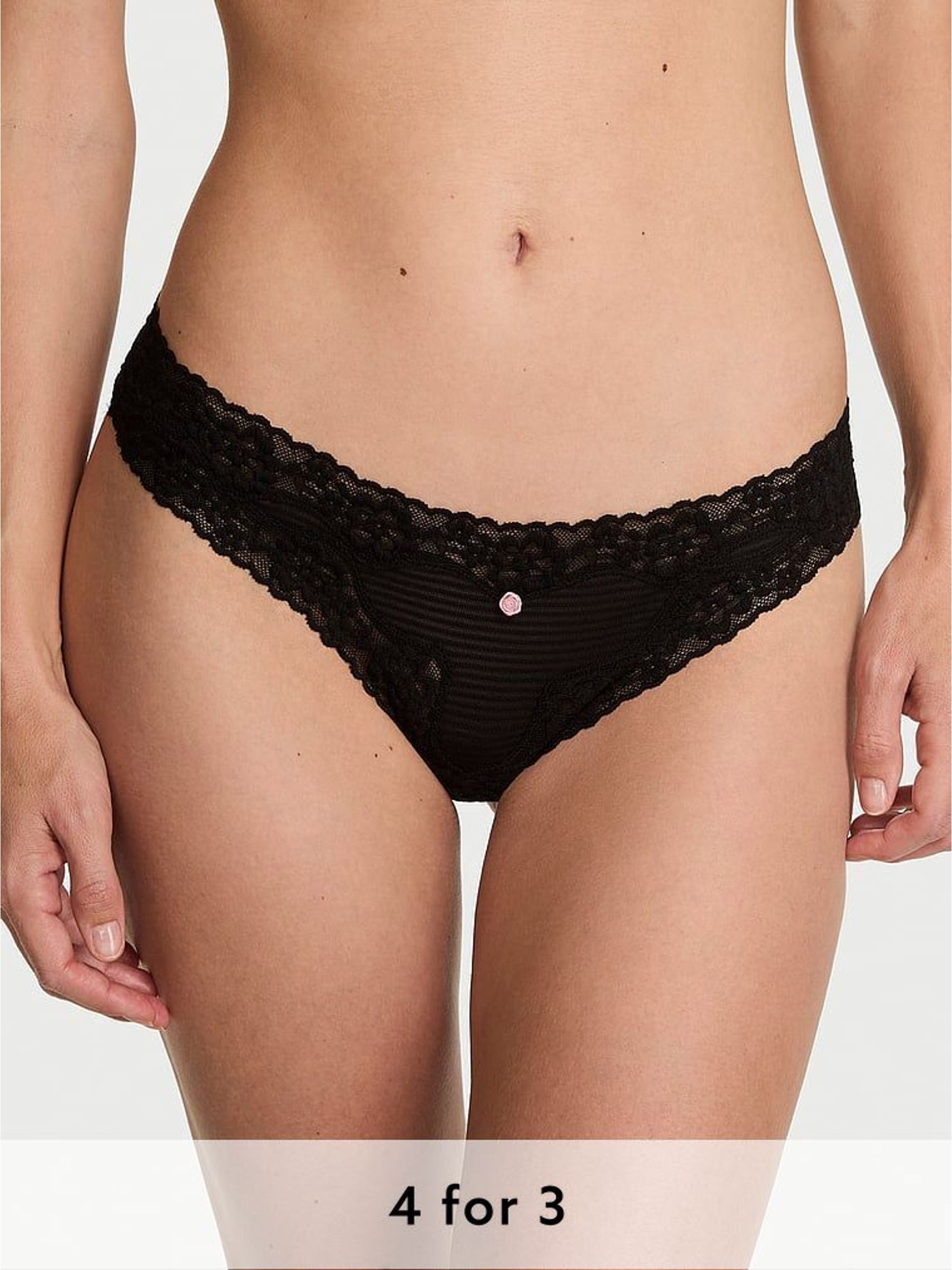 Black Thong Lace Waist Knickers (H37770) | £9