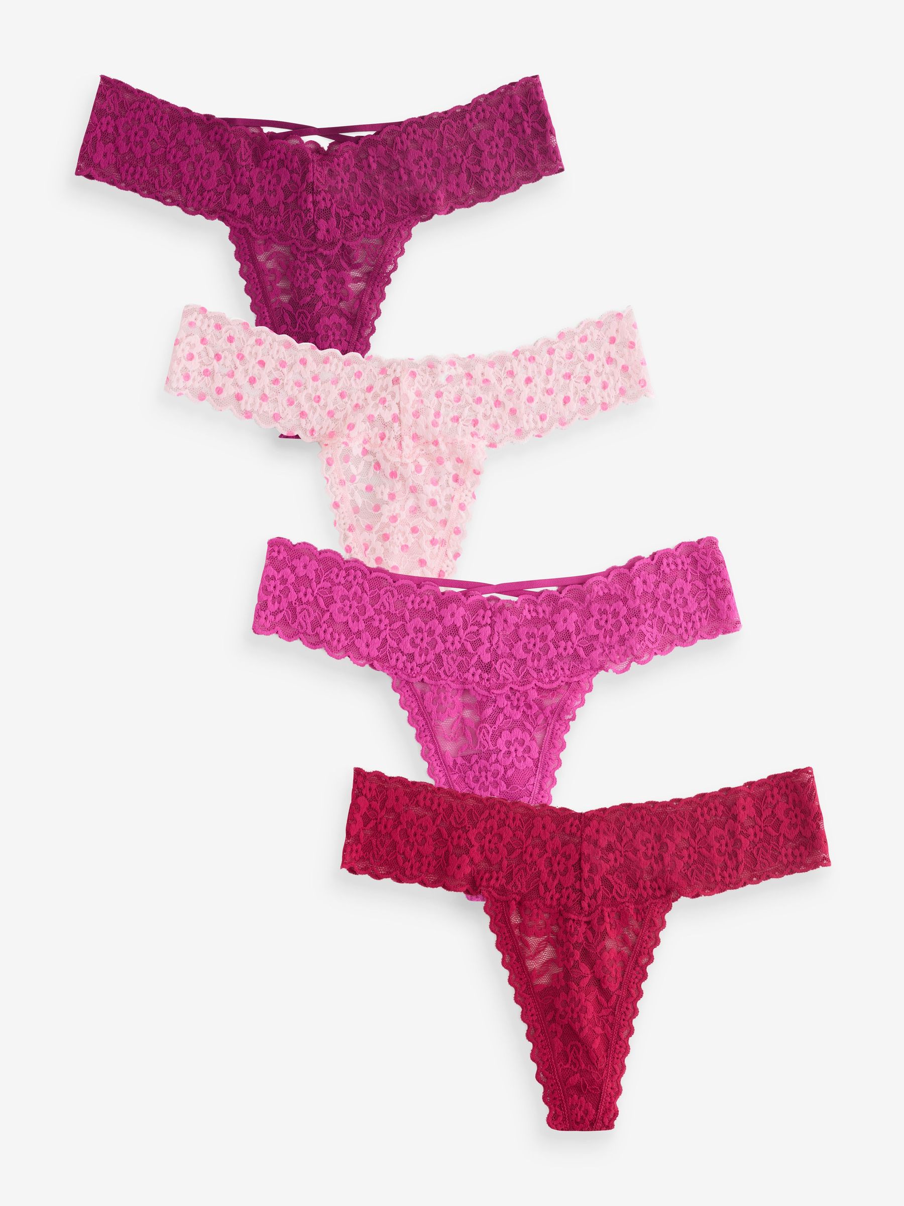 Pink/Purple/Red Thong 4 Pack Knickers (H37772) | £20