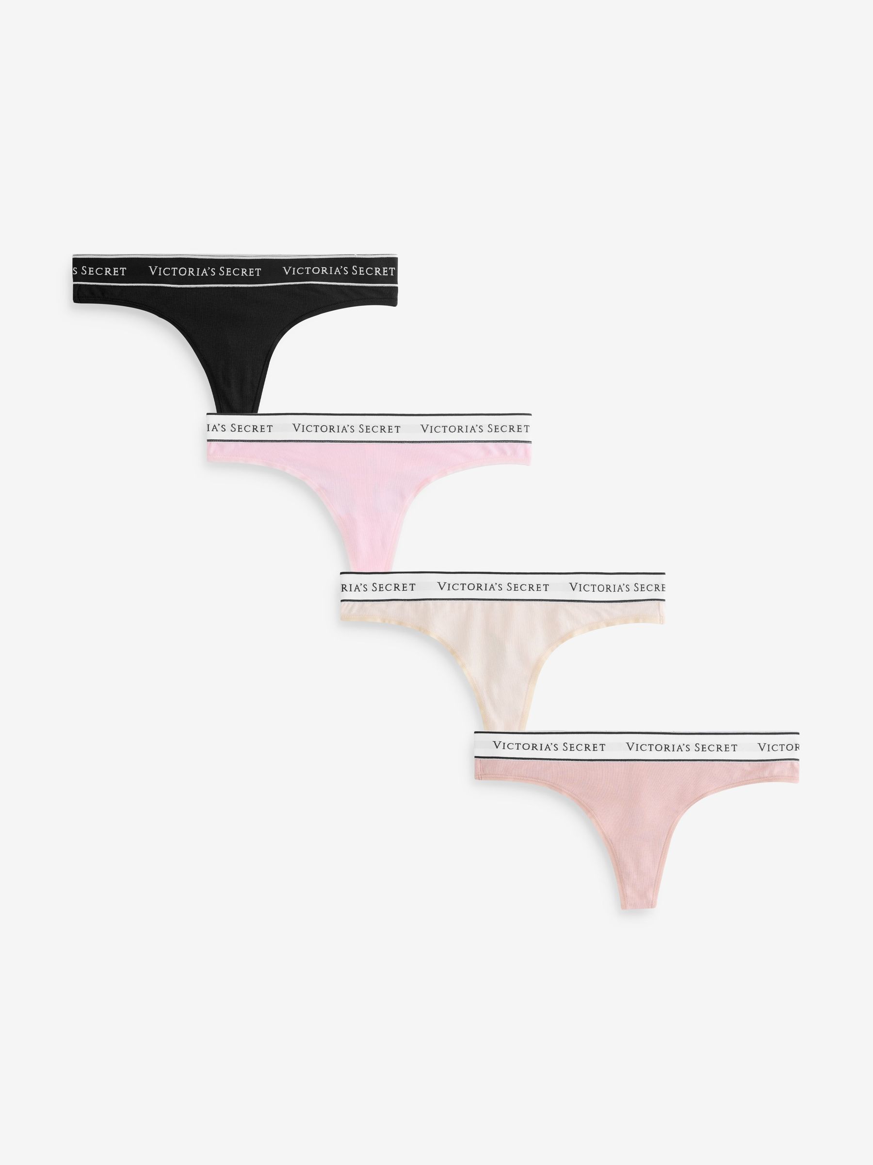 Black/Pink/Nude Thong Logo 4 Pack Knickers (H37776) | £20