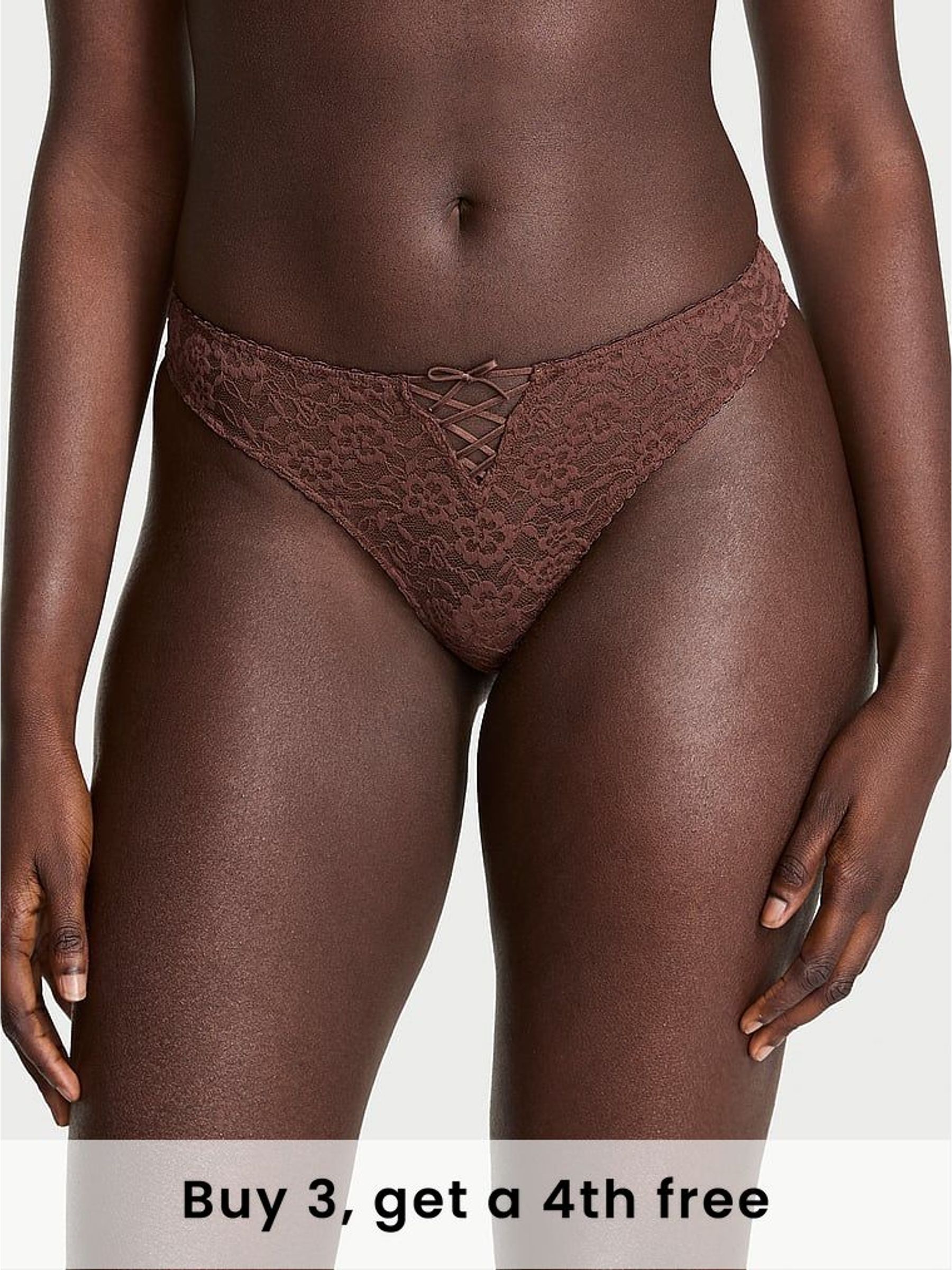 Ganache Nude Thong Lace Up Knickers (H37791) | £9