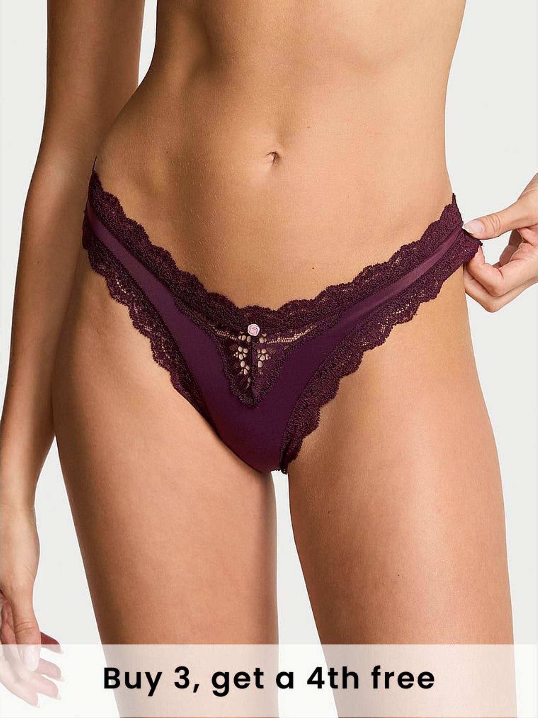 Winter Wine Red Lace Trim Brazilian Knickers (H37837) | £14