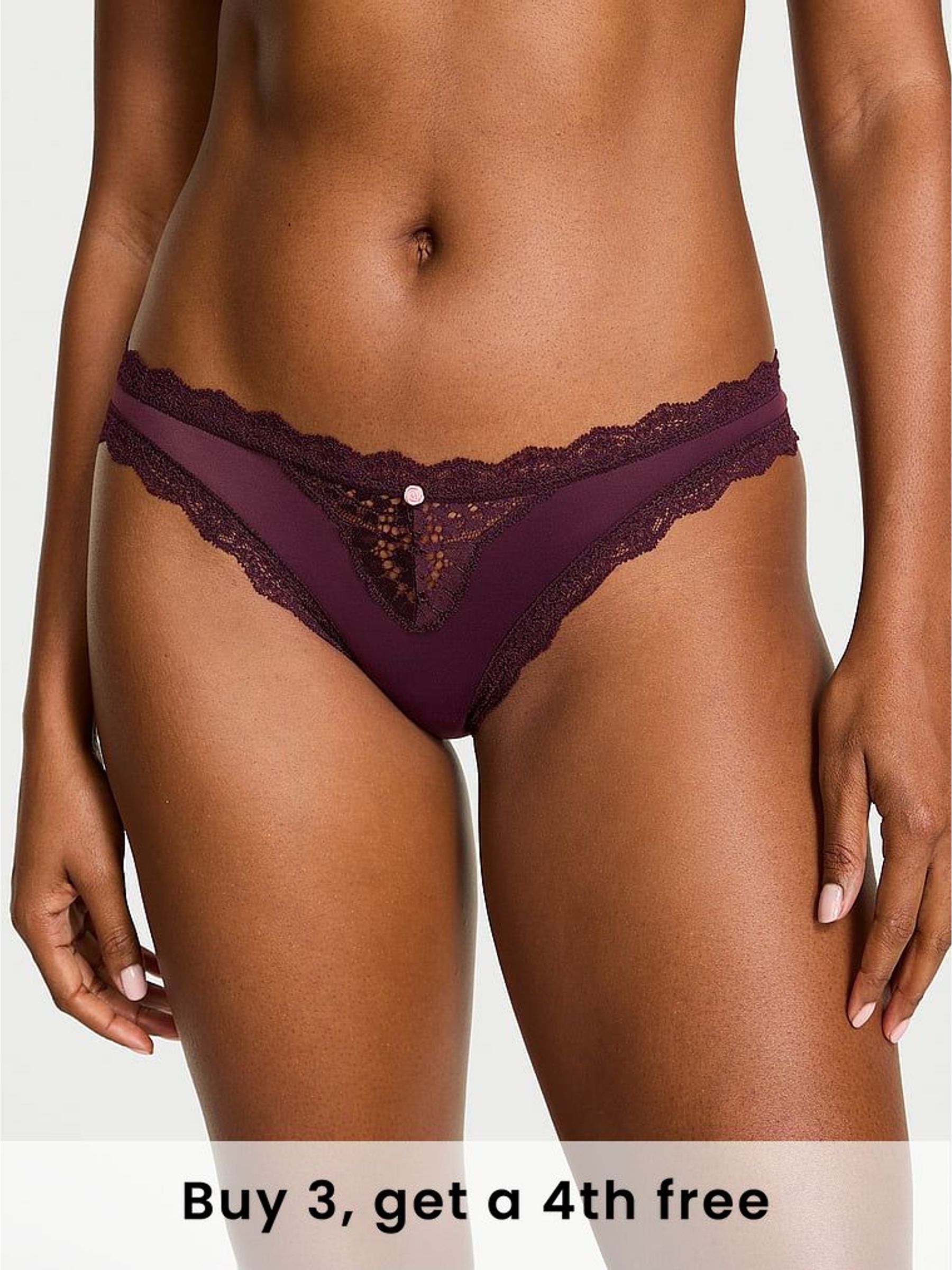 Winter Wine Red Lace Trim Bikini Knickers (H37851) | £14