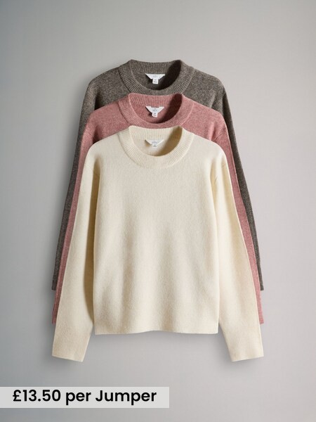 3 Pack Crew Neck Knitted Jumpers with Wool (H37945) | £40.50