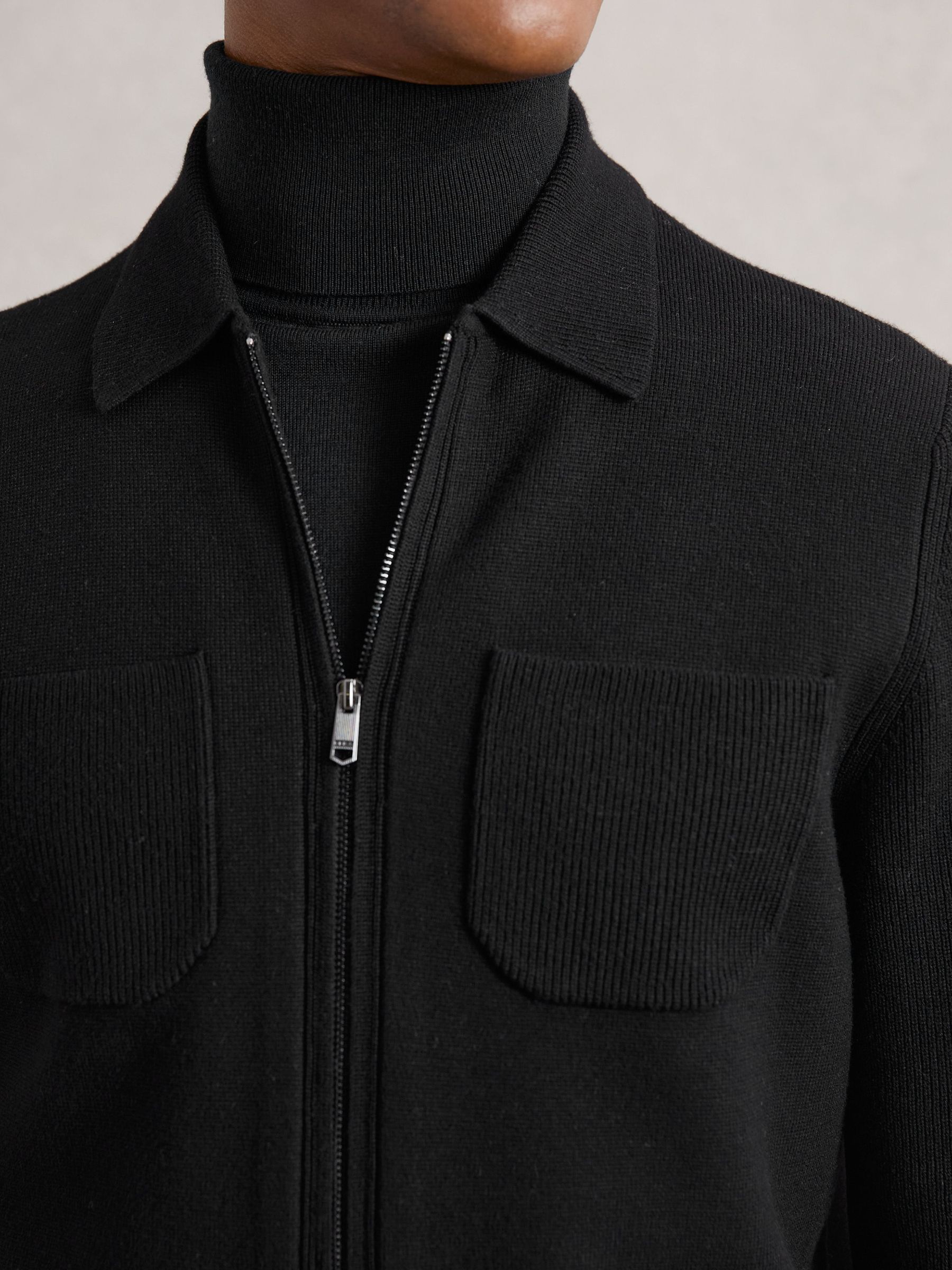 Four-Pocket Zip-Through Cardigan in Black (H39687) | £168