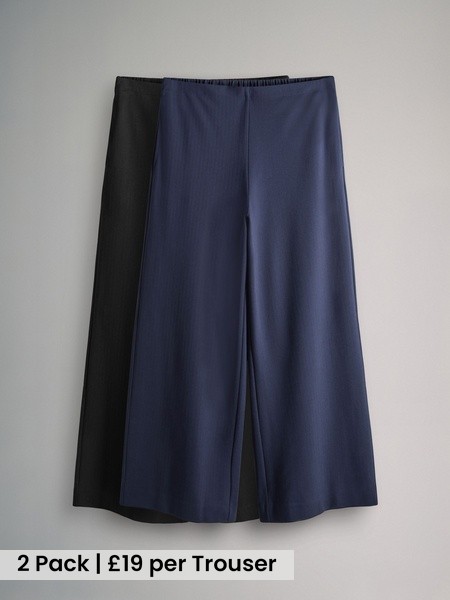 Black/Navy 2 Pack Ponte Pinstripe Wide Leg Trousers (H39977) | £38