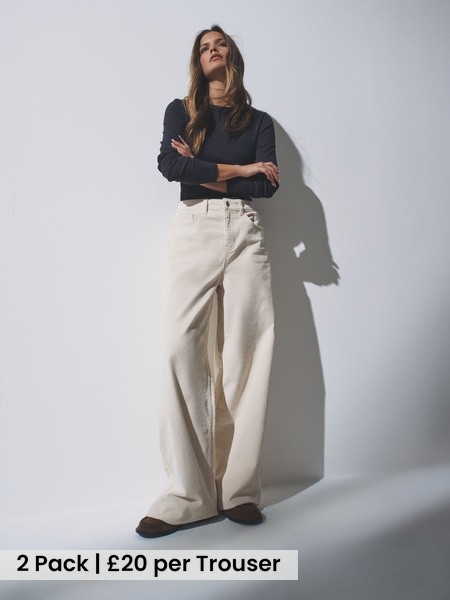 Cream/Black 2 Pack Cord Wide Leg Jeans (H40038) | £40