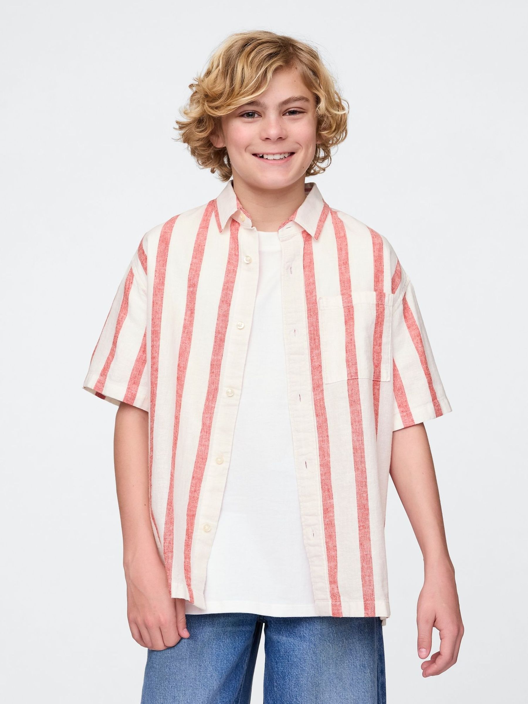 White Stripe Linen-Cotton Relaxed Shirt (4-13yrs) (H41689) | £22