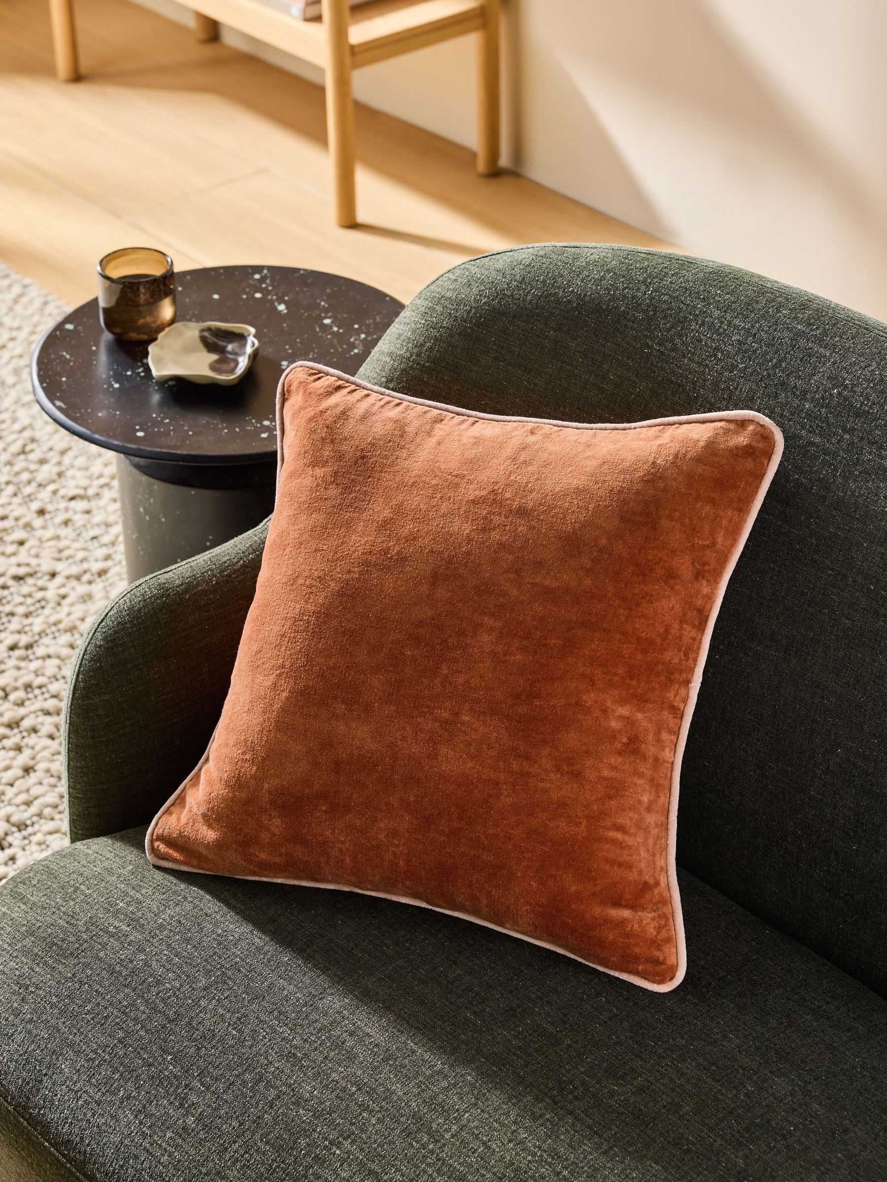 Bailey Cotton Velvet Piped Cushion in Rust Brown (H41828) | £30