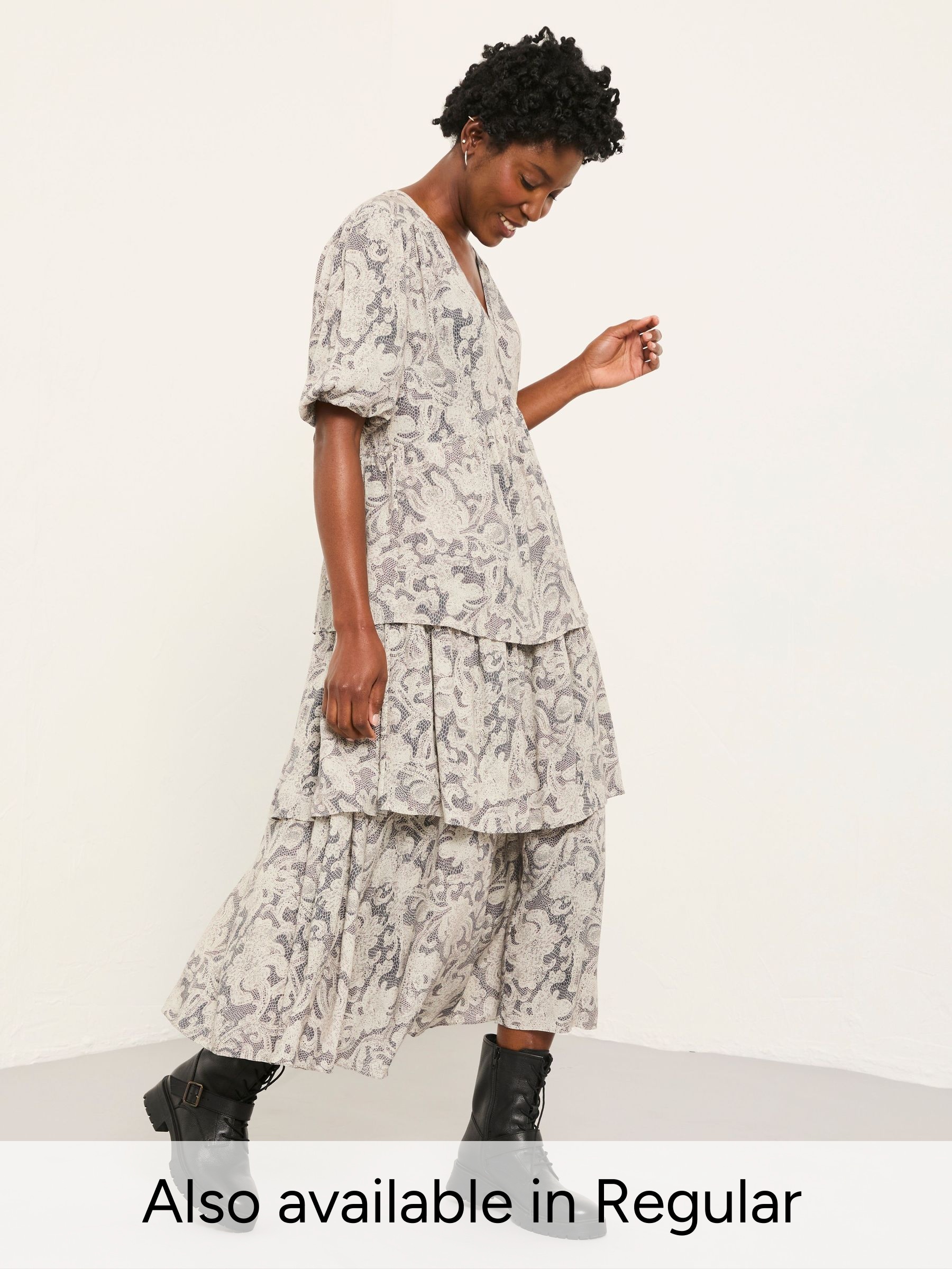 Milly Charcoal Grey Decorative Floral Petite Midi Dress (H42130) | £79
