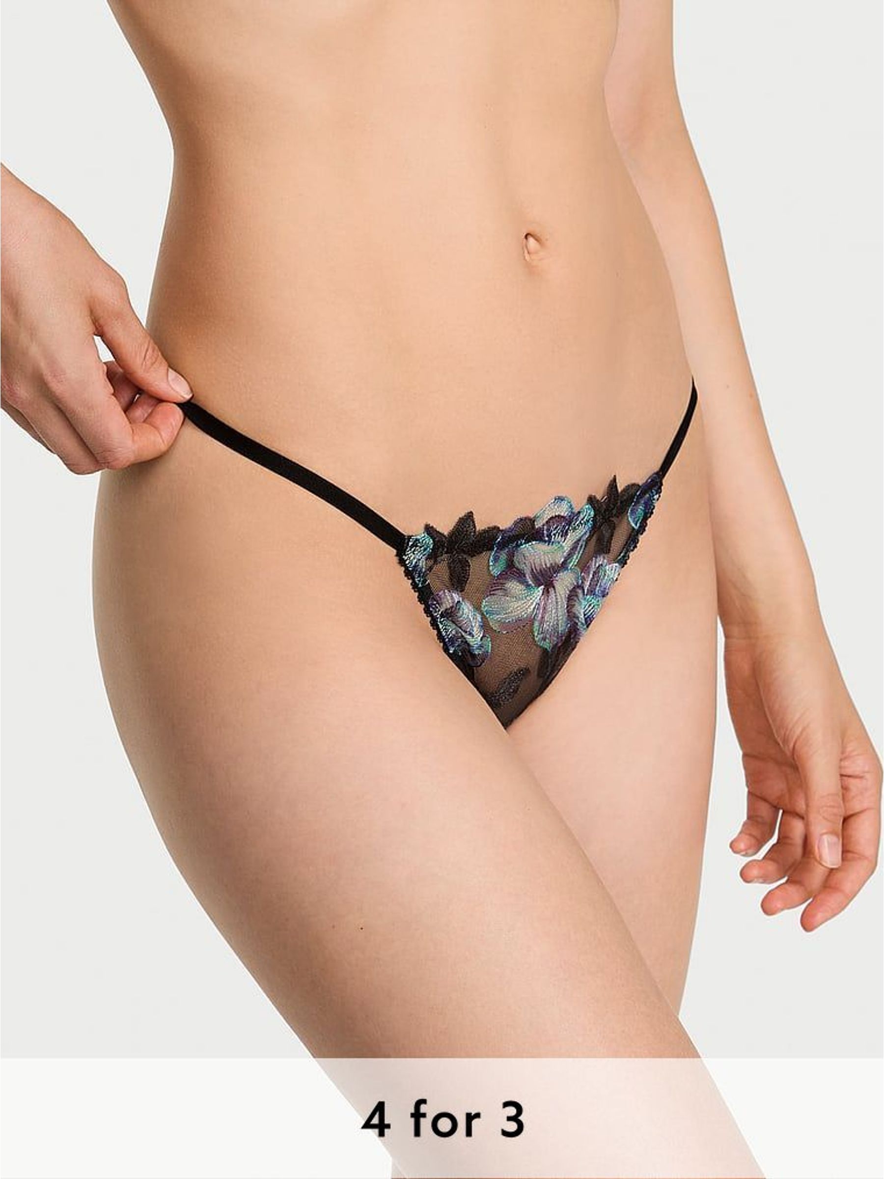 Electric Blue G-String Orchid Embroidery Knickers (H42282) | £25