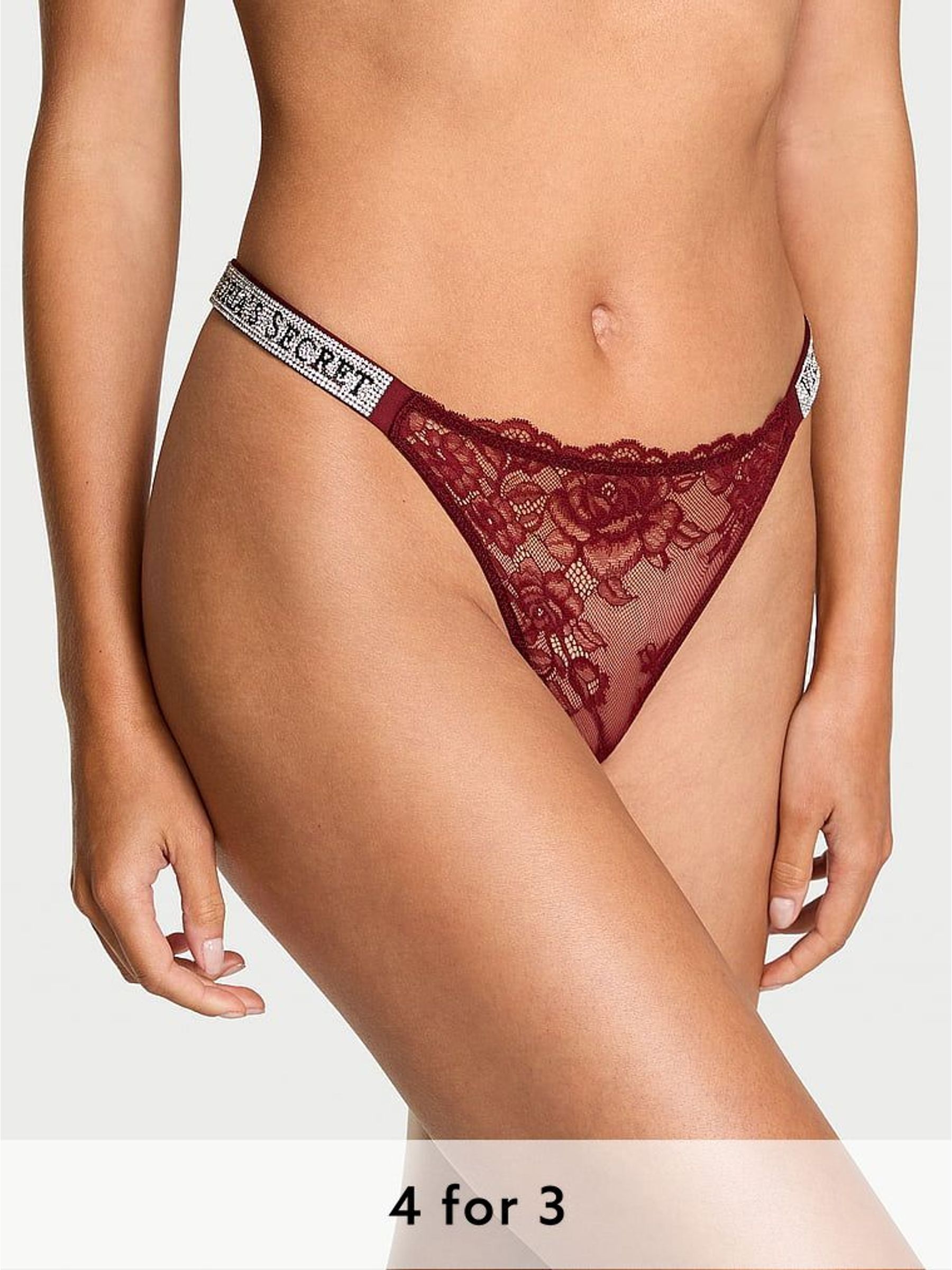 Sangria Red Thong Shine Strap Lace Knickers (H42285) | £20