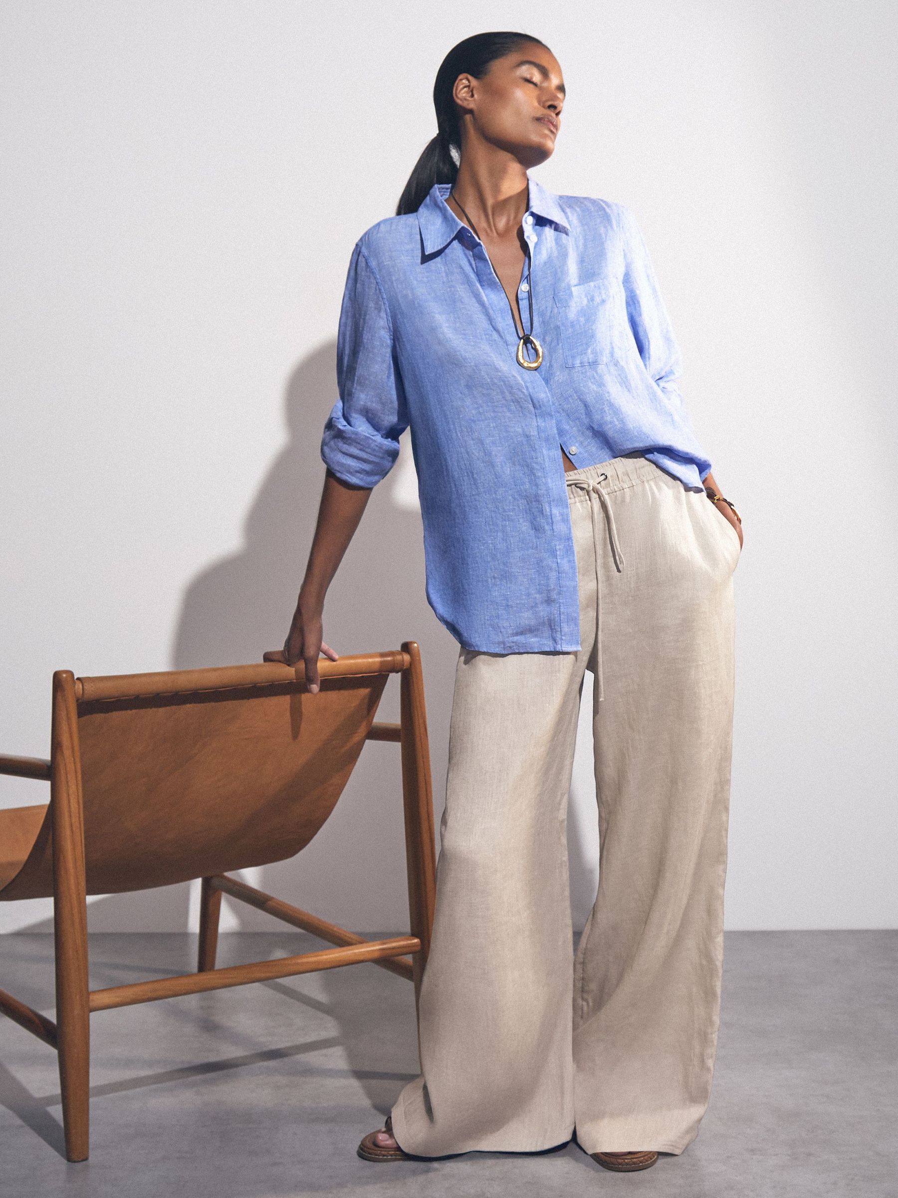 Linen-Blend Wide-Leg Trousers in Neutral (H42761) | £130