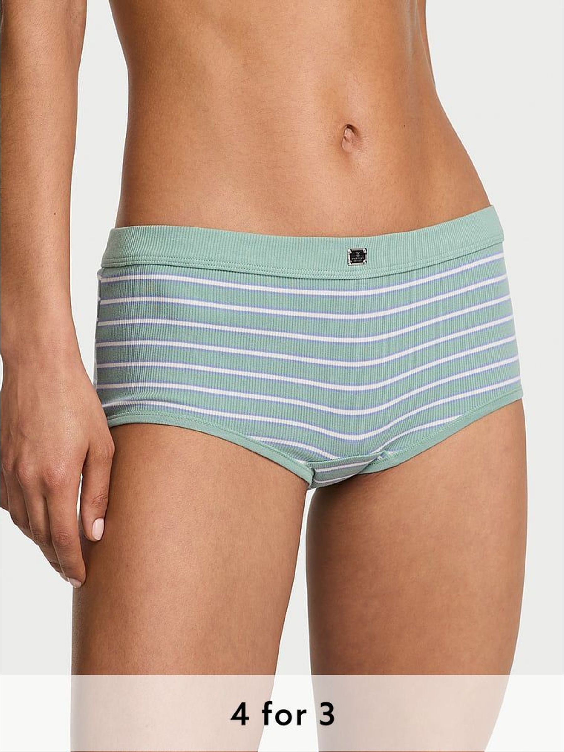 Seasalt Green Stripe Cotton Rib Logo Knickers (H43056) | £9