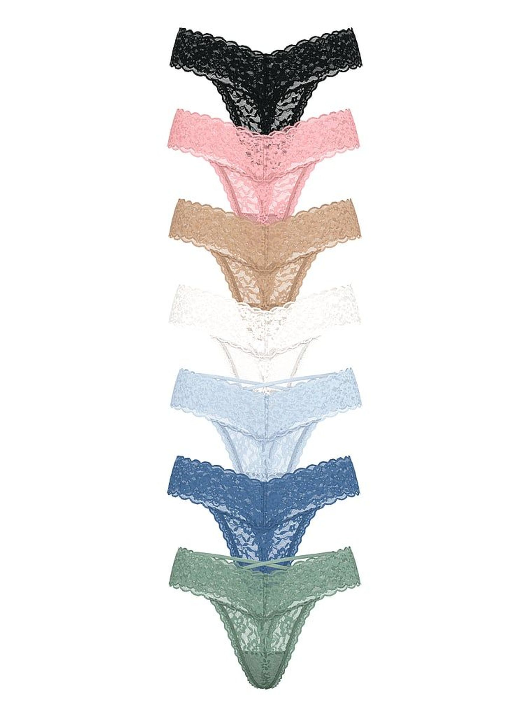 Black/Pink/Nude/White/Blue/Green Thong 7 Pack Lace Trim Knickers (H43102) | £35