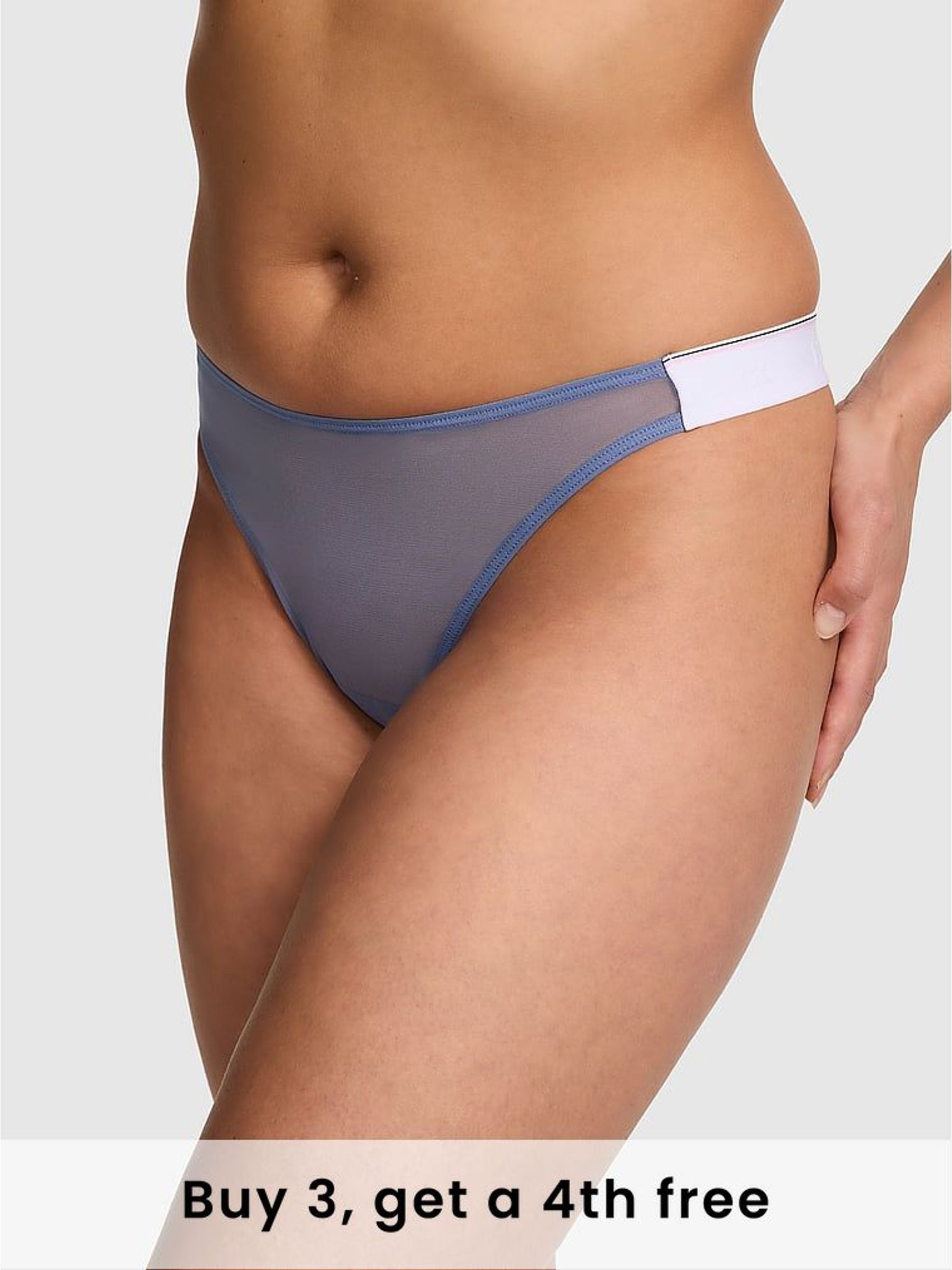 Dusty Iris Blue Thong Logo Mesh Knickers (H43123) | £9
