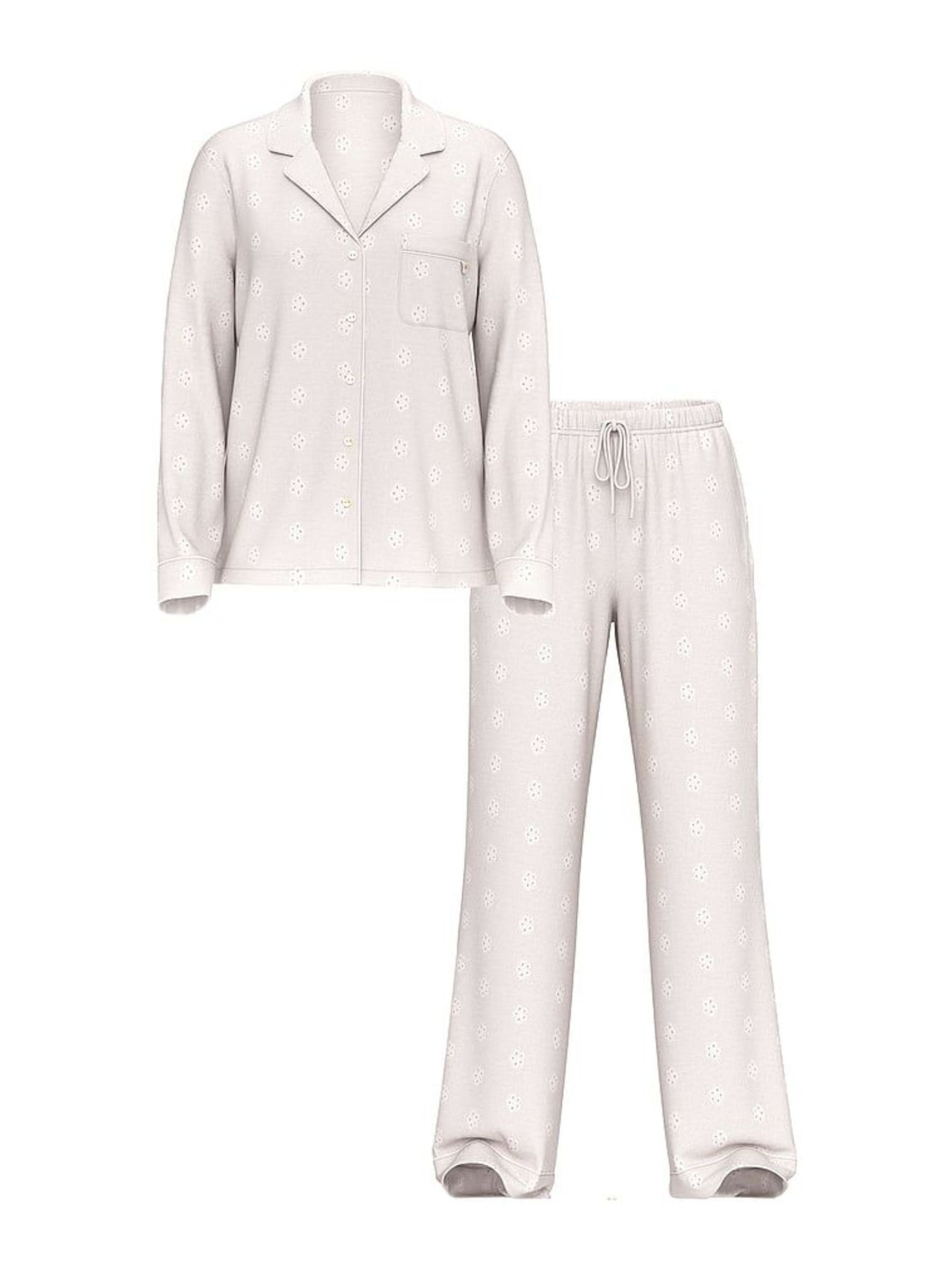 Coconut White Eyelet Modal Long Pyjamas Set (H43134) | £69