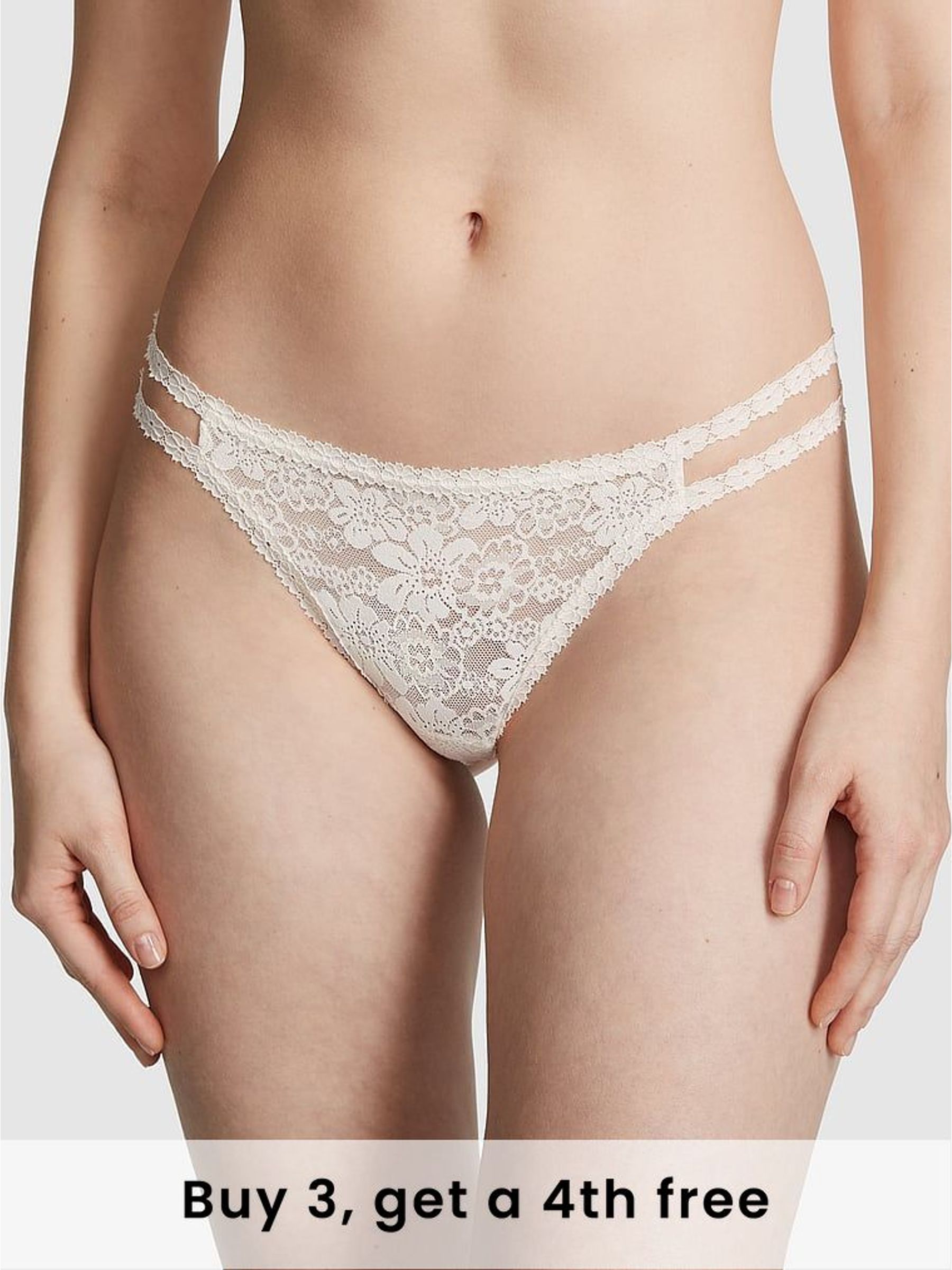 Coconut White Thong Floral Lace Knickers (H43157) | £9