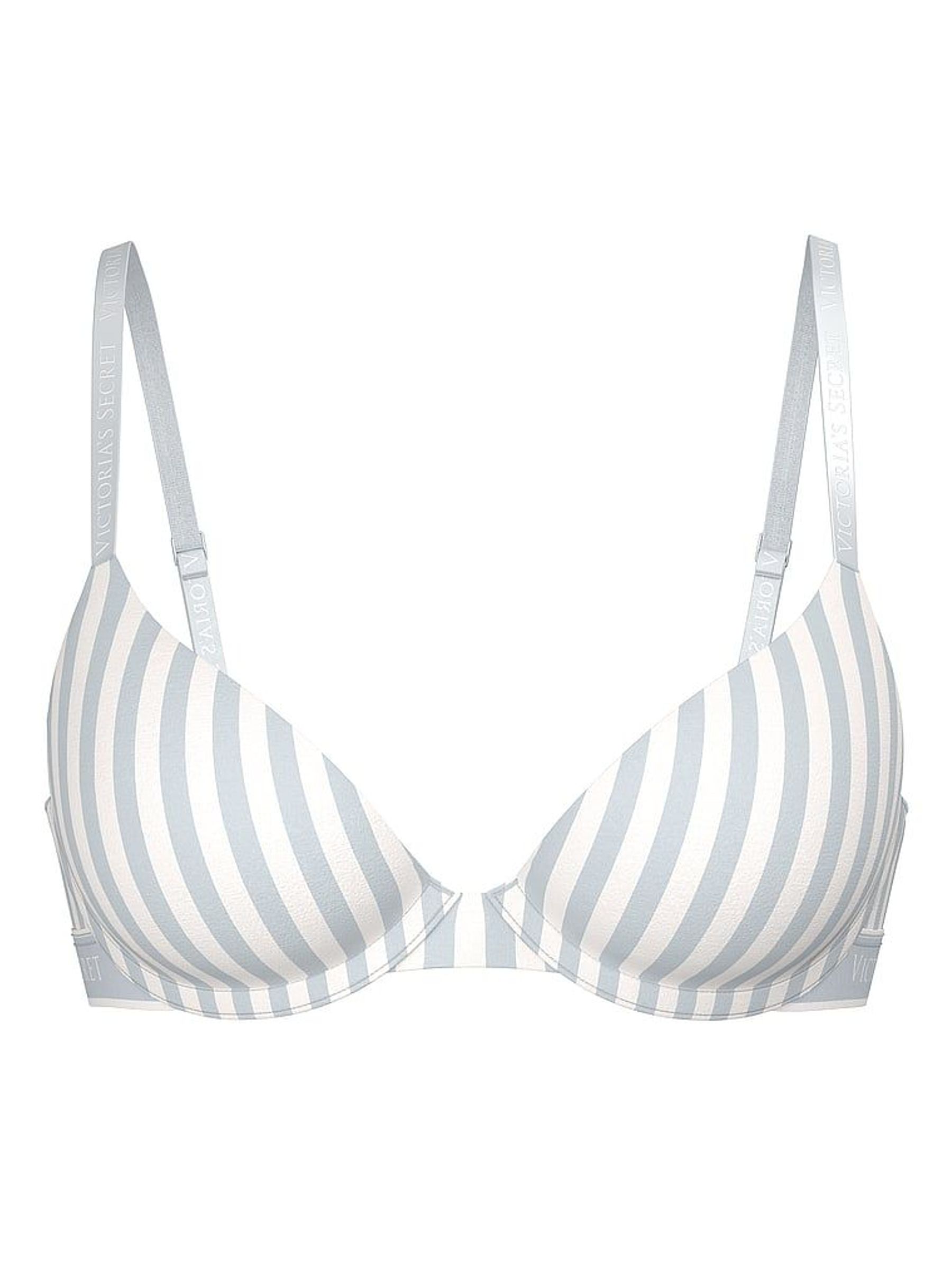 Grey fog Stripe Lightly Lined Demi Cotton Logo Bra (H43181) | £35