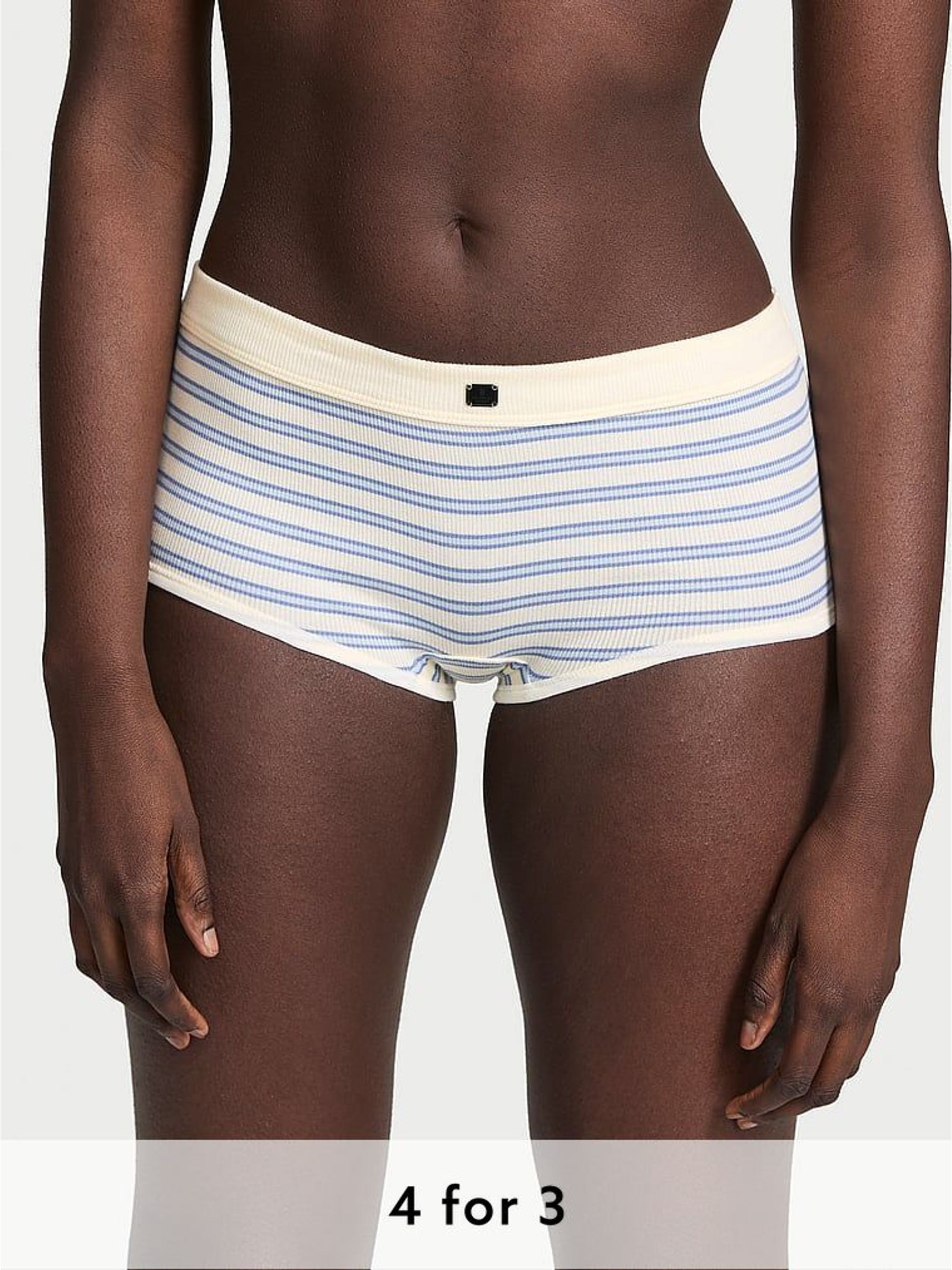 Cream Stripe Nude Cotton Rib Logo Knickers (H43182) | £9